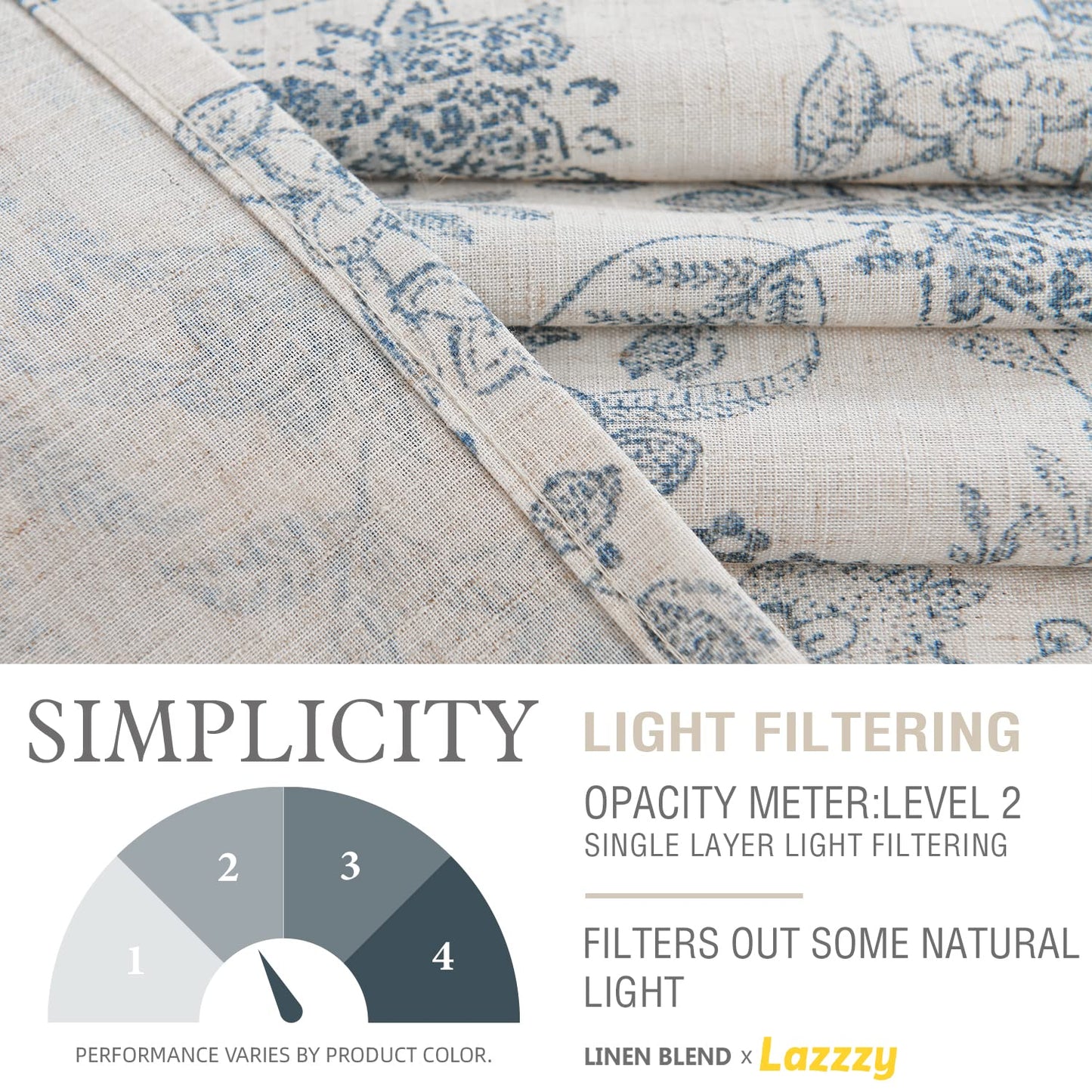 Lazzzy Kitchen Tie Up Valance Curtain Linen Floral Farmhouse Valance for Living Room Bathroom Bedroom Country Window Treatments Small Cafe Curtain 18 Inch Rod Pocket 1 Panel Blue on Beige