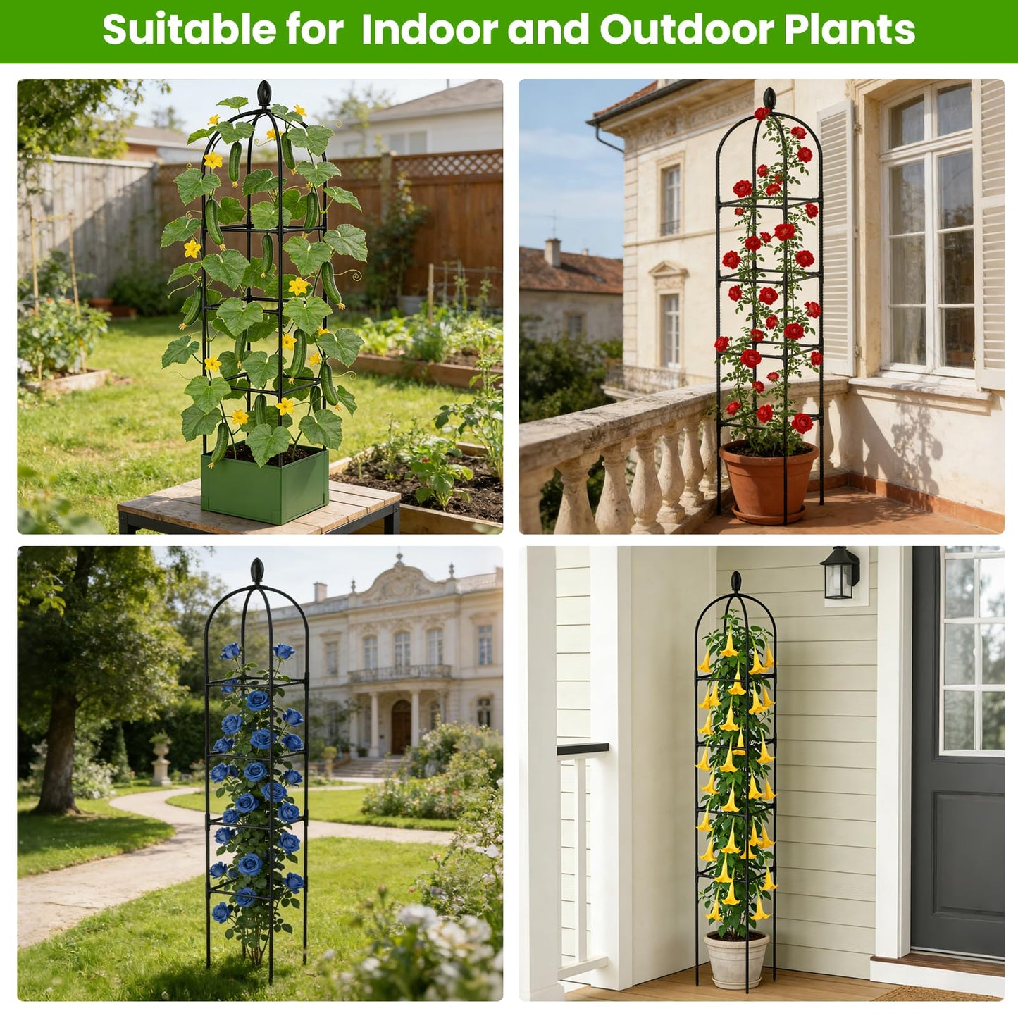 2 Pack Garden Obelisk Trellis for Climbing Plants, 71" Rustproof Metal Tower Plant Support Cages, Rose Trellis for Tomato Potted Flowers Vegetables Vines, Indoor Outdoor Garden Patio
