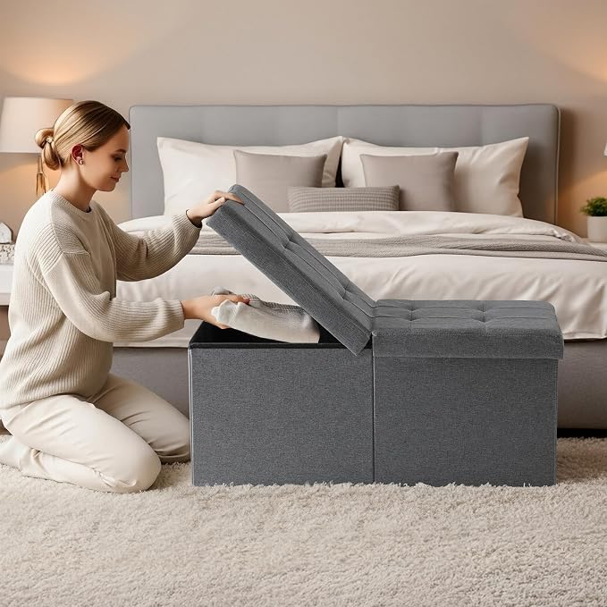 30-INCH Ottoman with Storage, Footrest Storage Bench, End of Bed Bench Coffee Table for Living Room, Bedroom, Entryway (Gray)