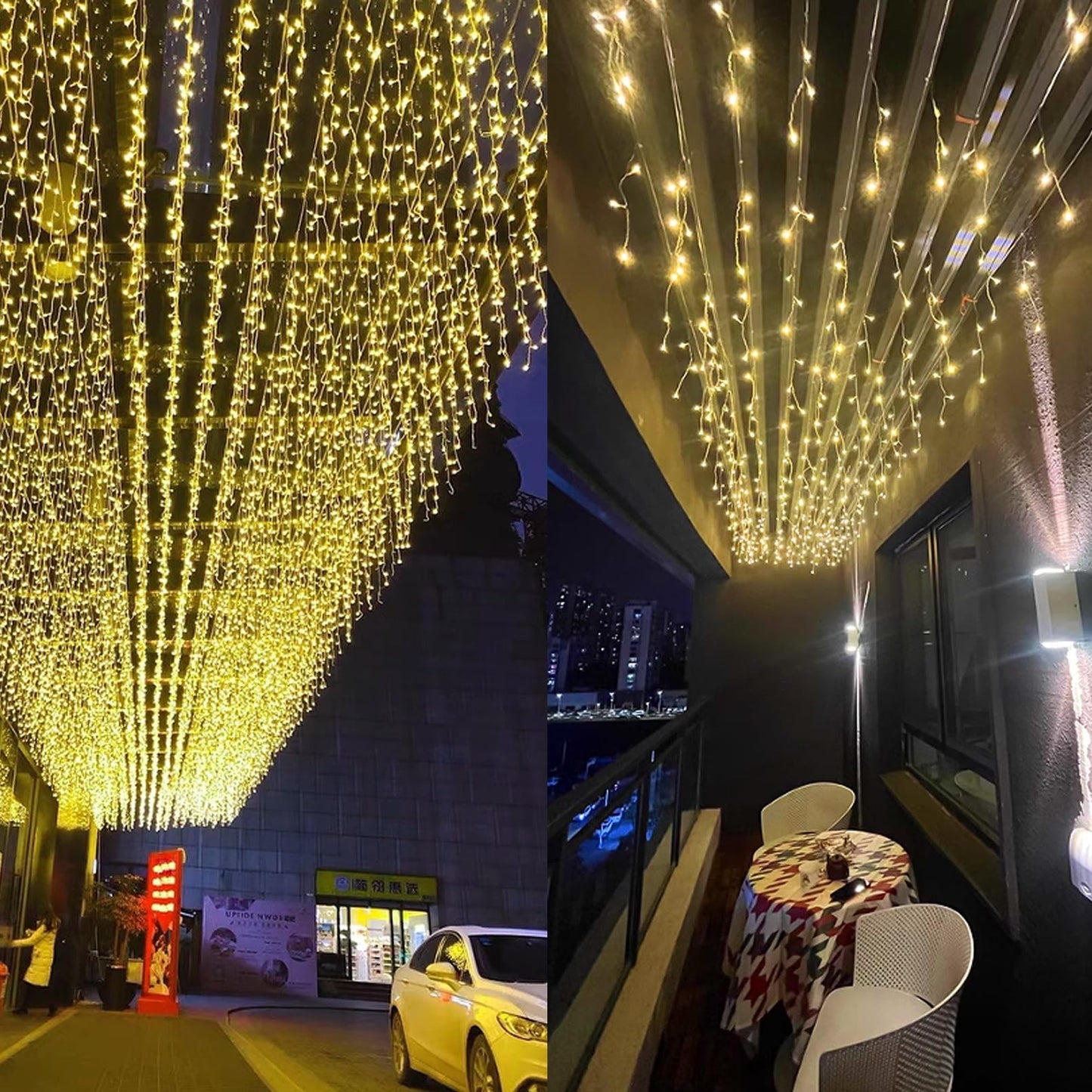 GTSYDING 400 LED Icicle Lights Outdoor, 32.8 FT 80 Drops 8 Modes Christmas Twinkle Waterproof Connectable Fairy String Lights for Indoor Party Wedding Balcony Roof Decor, Warm White, 10M