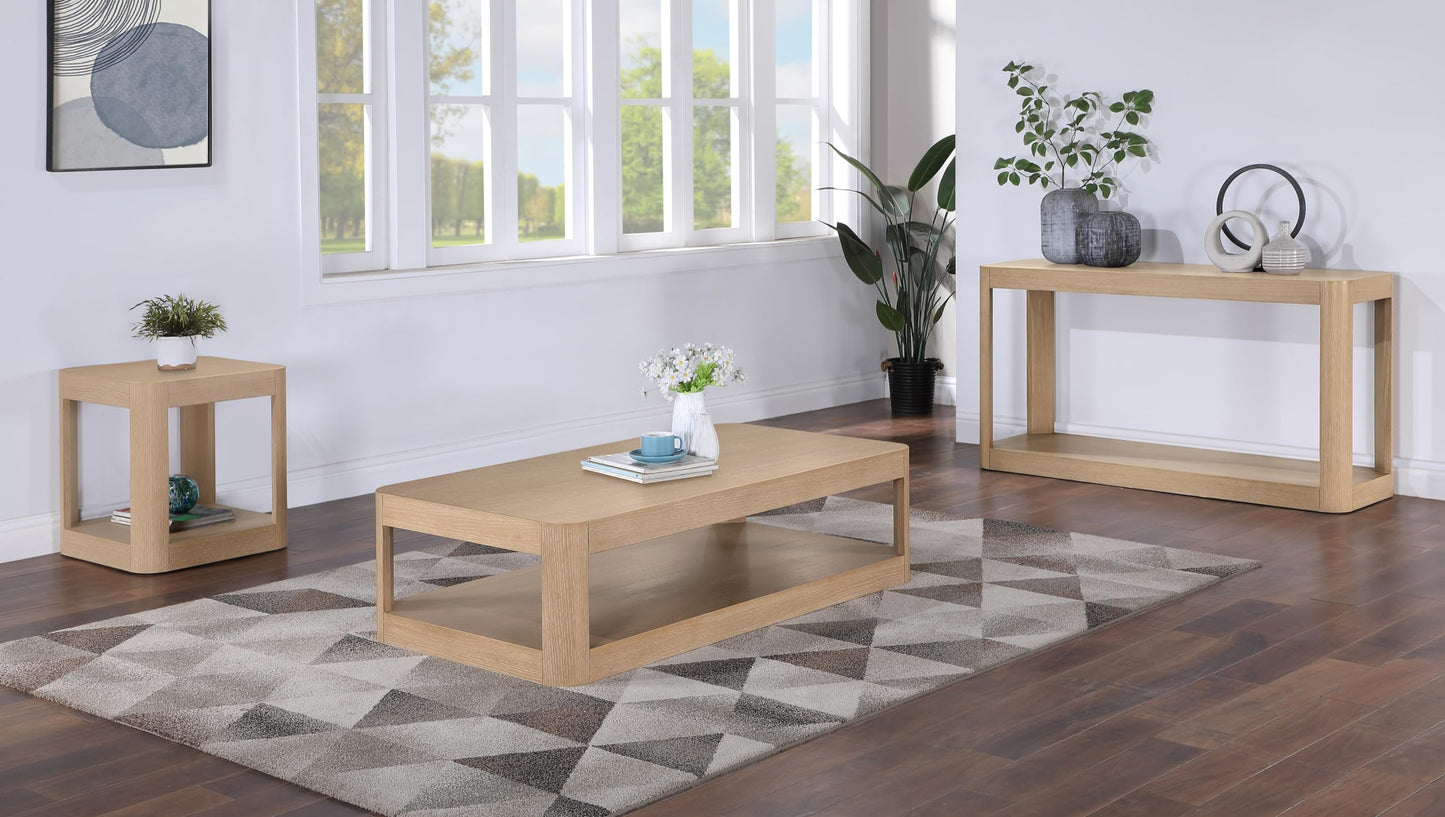 Meridian Furniture 99068Oak-CT Reeves Collection Art Deco Coffee Table with Rich Natural Finish, Oak Veneer, Mix of Solid Wood and MDF, 54" W x 28" D x 15" H, Natural