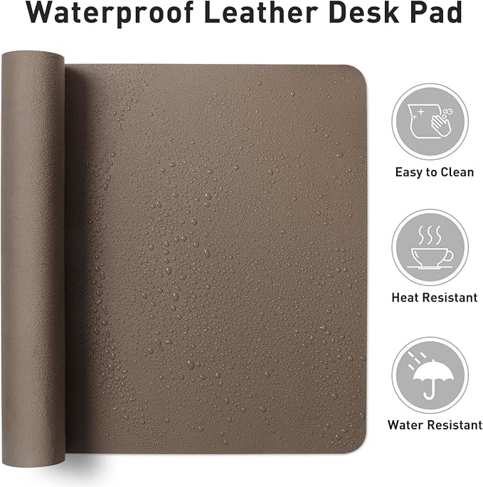 Aothia Faux Leather Desk Mat - Non-Slip PU Leather Desk Blotter, Waterproof Writing Surface, Large Desk Pad for Office & Home (Coffee, 55" x 17")