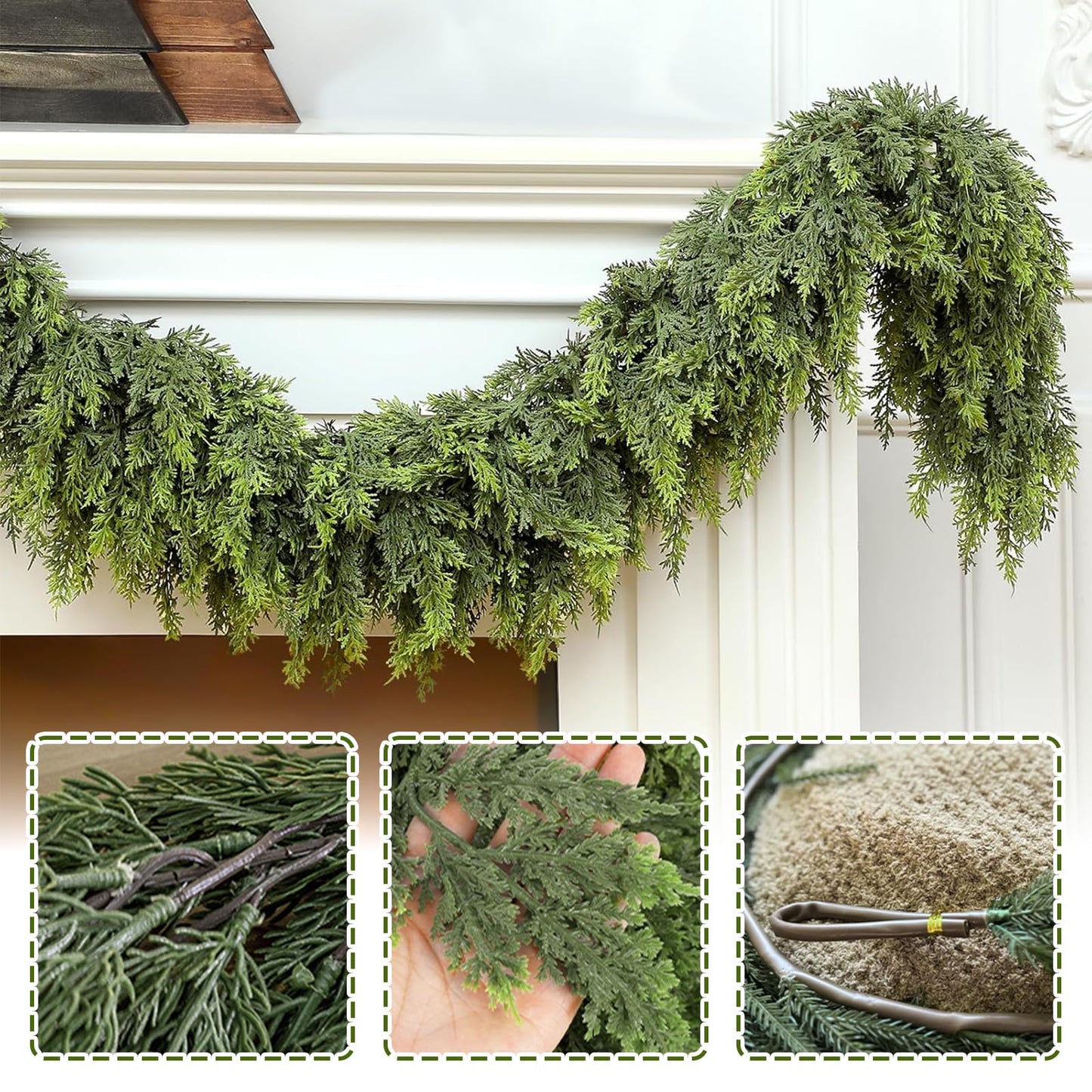 Christmas Garland, 9FT Real Touch Winter Pine Cedar Garlands for Indoor Home, Mantel, Staircase and Outdoor Decor - Perfect for Families Christmas Decorations (Christmas Cedar Garland, 9FT)