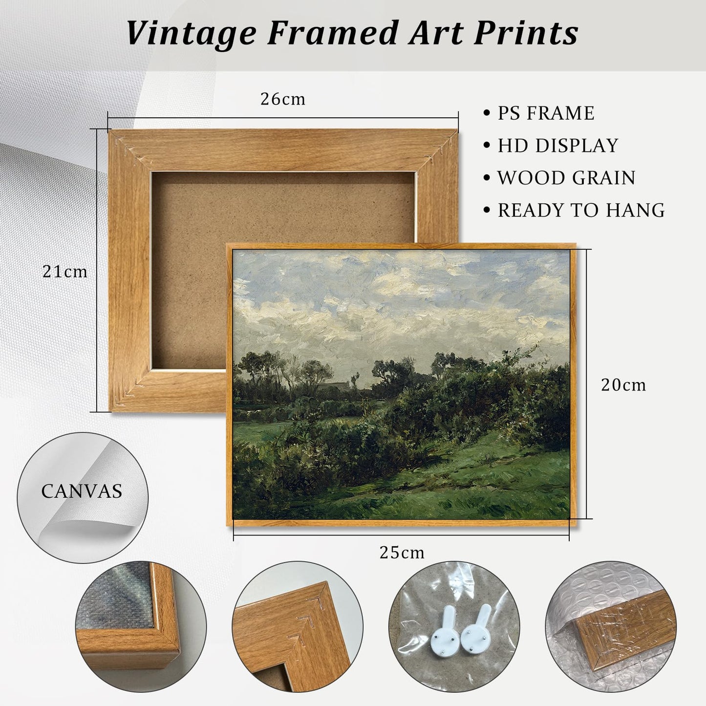 Vintage Farmhouse Poster Countryside Canvas Wall Art Rustic Scenery Picture Retro Landscape Artwork Antique Farmhouse Wall Art Green Scenery Picture Vintage Village Painting Wilderness Artwork 8x10in Framed