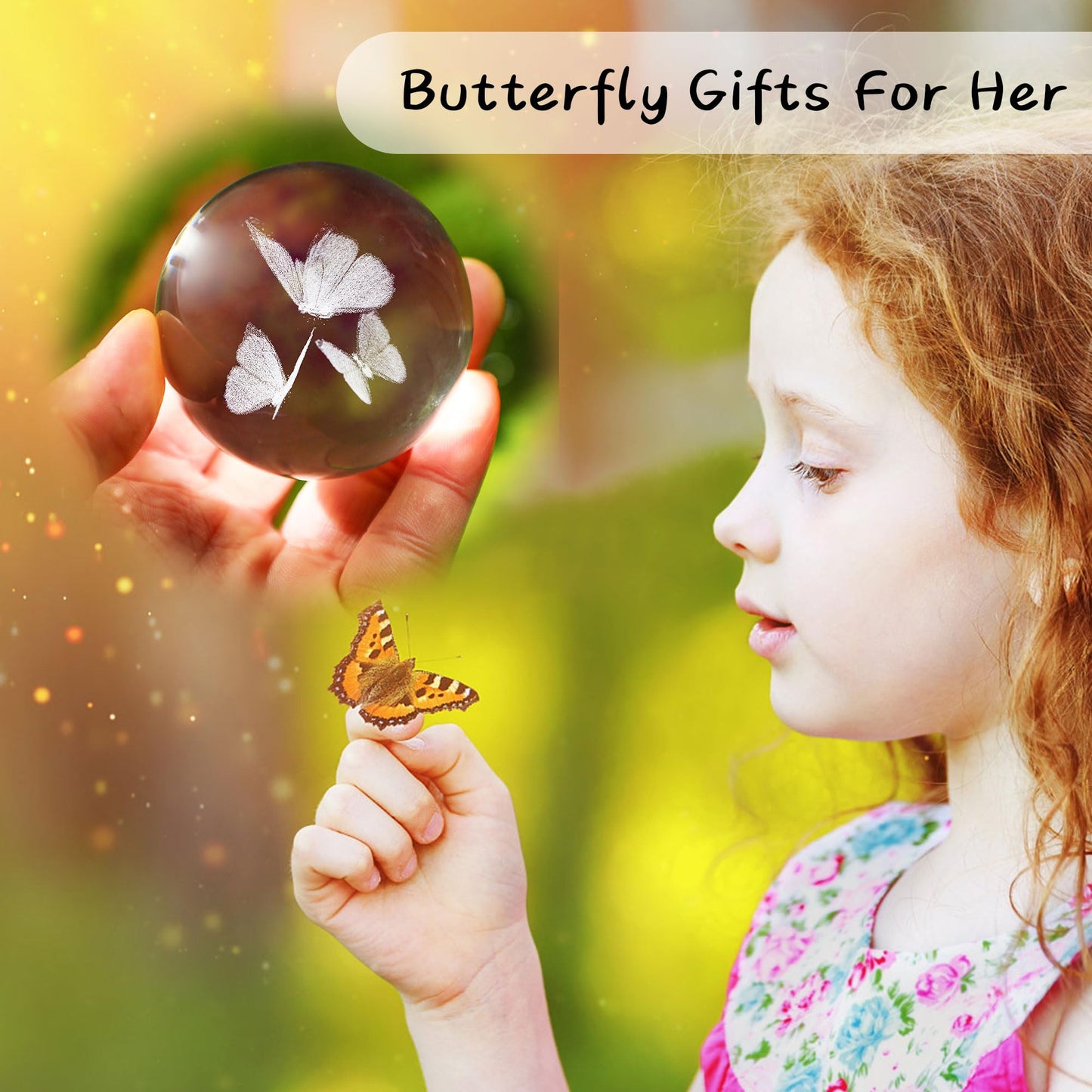 HDCRYSTALGIFTS 3D Laser Engraved Butterfly Crystal Ball Paperweight 2.36in(60mm) Glass Decorative Ball for Room Table Ornament Butterfly Figurines for Mom Women Friends
