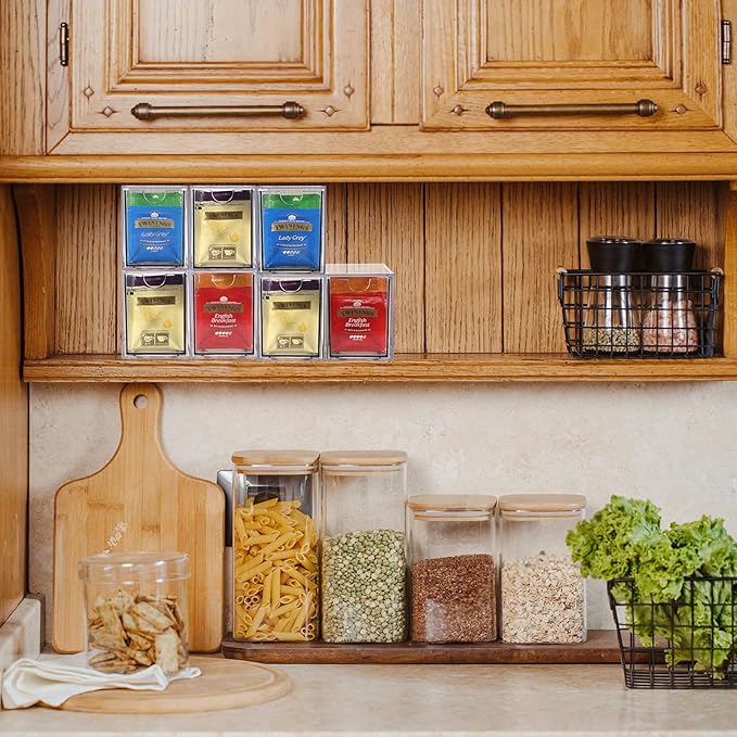 ELLDOO 4 Drawers Tea Bag Organizer, Clear Acrylic Stackable Tea Bag Storage Holder for Kitchen Pantry, Coffee Pod Snack Storage for Countertop Cabinet