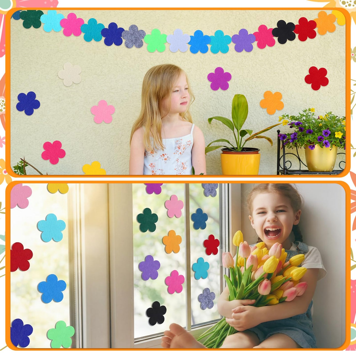 FuWeave 200 Pcs Colorful Felt Flower Die Cut Embellishment Multicolor Fabric Embellishments 2.2 Inch Felt Pads Appliques for Spring Summer Home Classroom Wall Craft Project