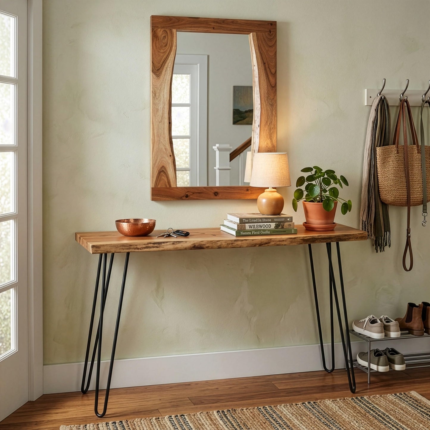 Alaterre Furniture Hairpin Natural Media Console & 36" Mirror Set Live Edge
