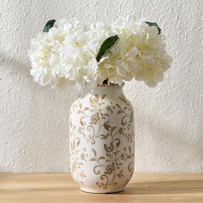 SIDUCAL Ceramic Vintage Vase, 8.78 Inch Chinoiserie Floral Vase, Retro Ice Cracked Rustic Farmhouse Vases for Home Decor, Living Room, Bookshelf, Office, Tuscan Decor, Brown Floral Pattern