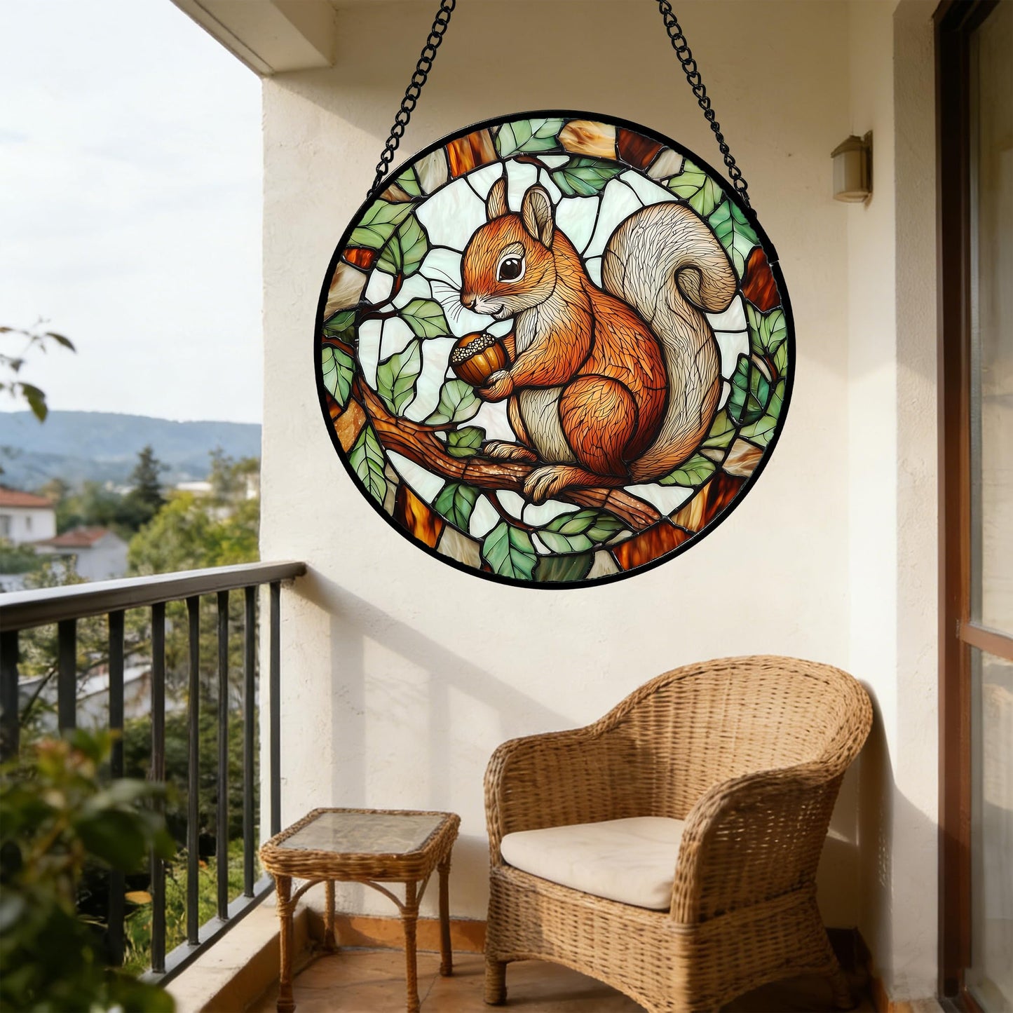 DASTOLL Stained Glass Window Hanging, Squirrel on a Branch Suncatcher Diamond Glass Panel Animal Sun Catchers Decor for Birthday for Women, Men, Wife, Aunt, and Mom 7.8 in