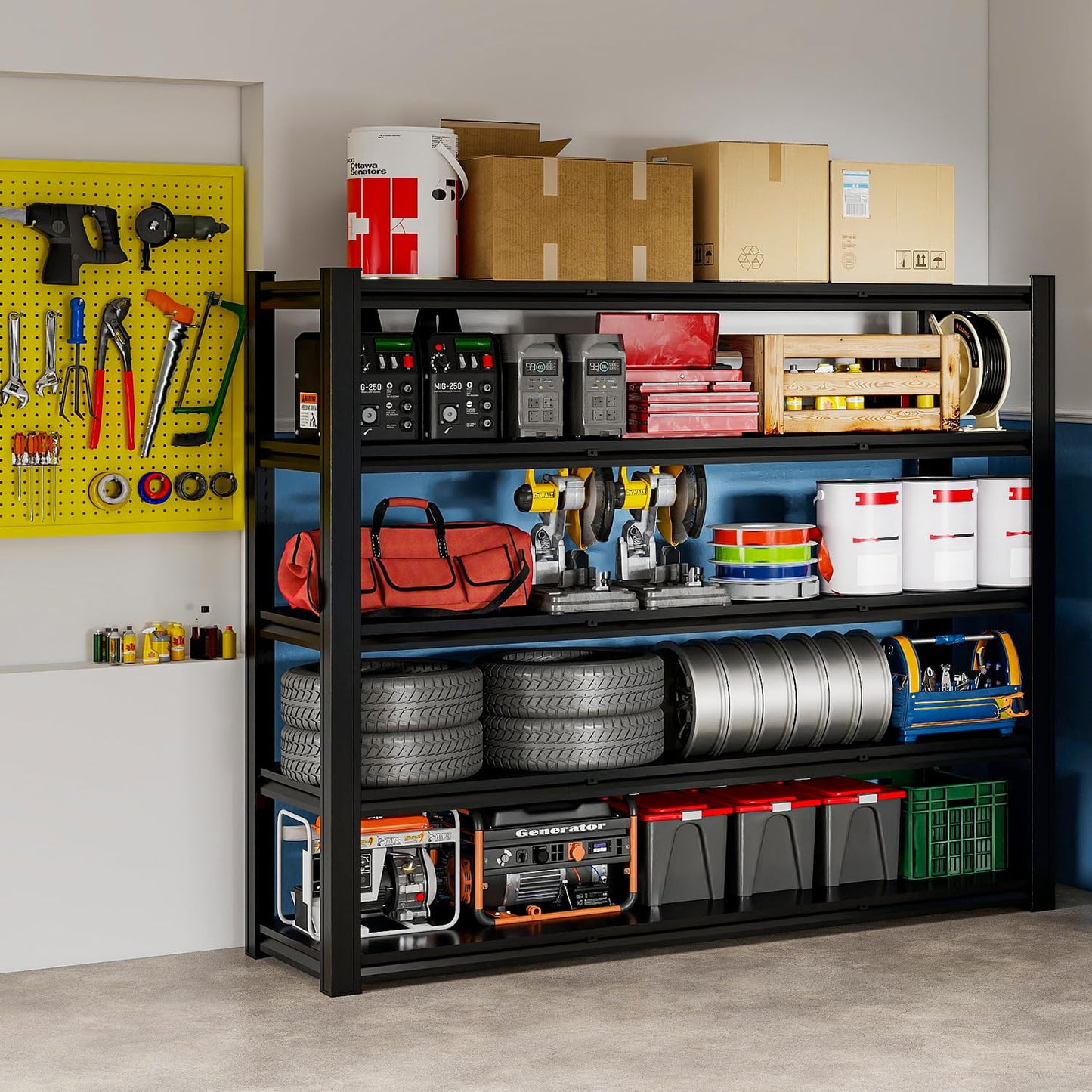 KIFDYTH 83" H Storage Shelves Heavy Duty, 3500 LBS Garage Shelving, 5 Tier Adjustable Metal Garage Shelving Units, 83" H*55" W*23.12" D, for Garage Storage, Warehouses, Basement (83H*55W*23.12D)