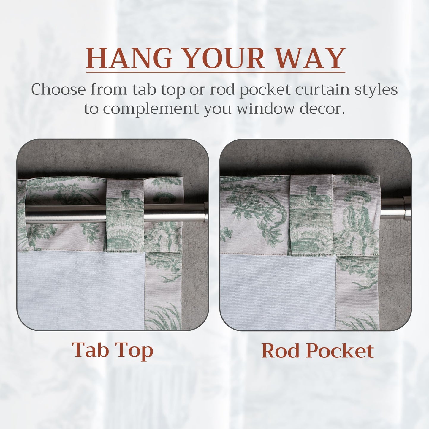 Maison d' Hermine Curtains for living room 100% Cotton 124 inch length Two Panels Light Filtering Toile Curtains for Bedroom Windows with rod and loop Pockets (The Miller Antique Green, 50"W x 124"L)