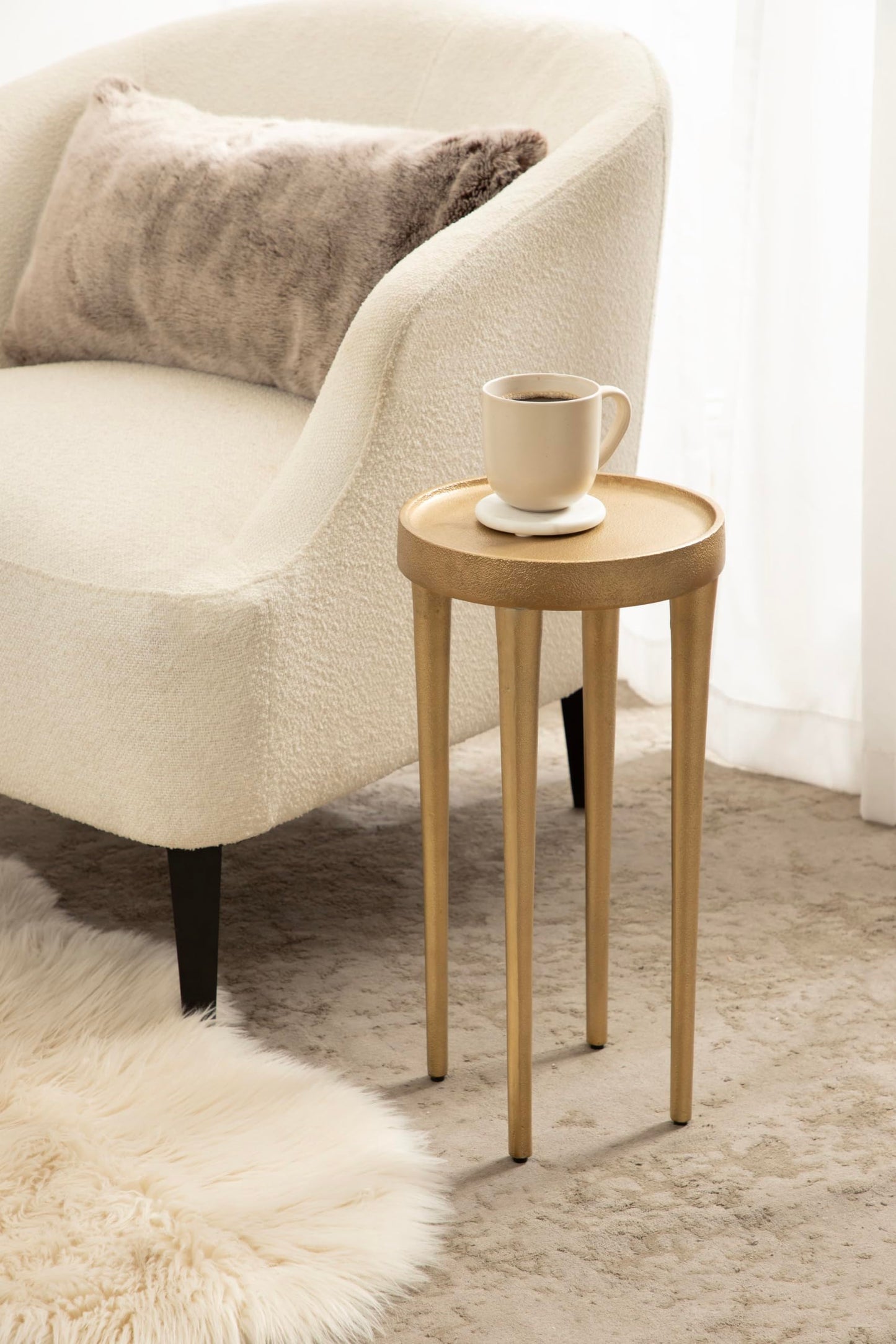 Kate and Laurel Rava Modern Metal Round Drink Table; 10 x 10 x 21; Gold; Cast Aluminum Accent Table for Use as Indoor Plant Stand or Living Room Decor Piece
