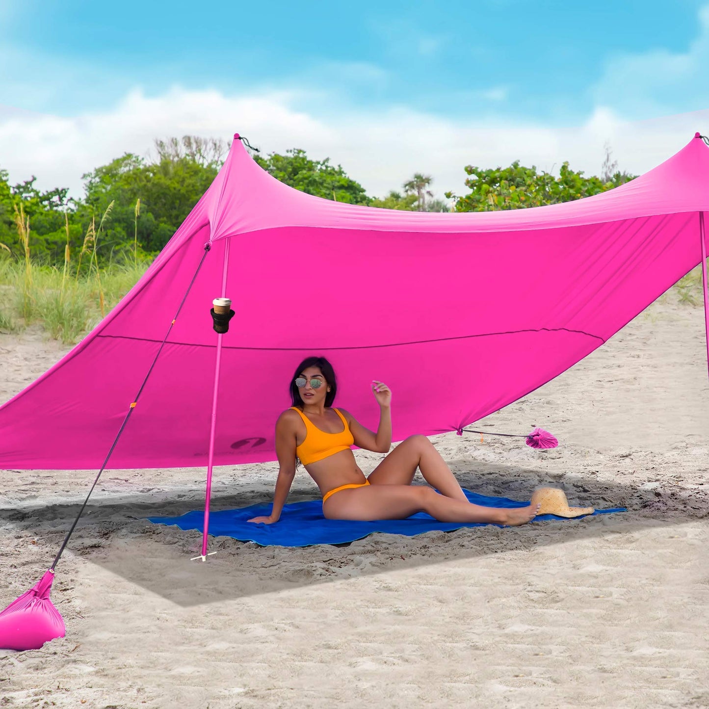 Red Suricata Family Beach Tent & Beach Canopy & 2 Beverage Holders Bundle - UPF50 UV Sun Shade Shelter (Large, Pink)