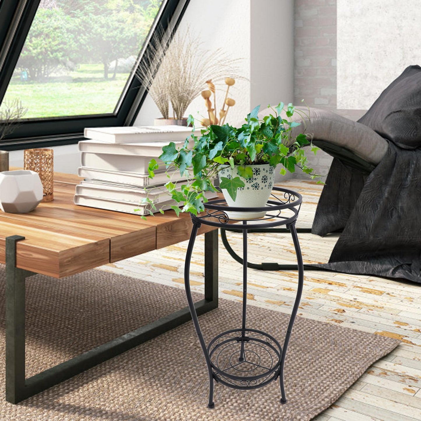 BESTonZON Iron Plant Stand Flower Pot Stool Multi-Layer Rack 30X30X68Cm for Balcony Living Room Corner, Detachable Floor-Standing Holder Suitable for Small and Large Indoor Outdoor Plants