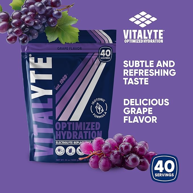 Vitalyte Electrolyte Powder Drink Mix, Isotonic Electrolyte Hydration Mix, Bulk Case Pack (12 Pack, Grape)