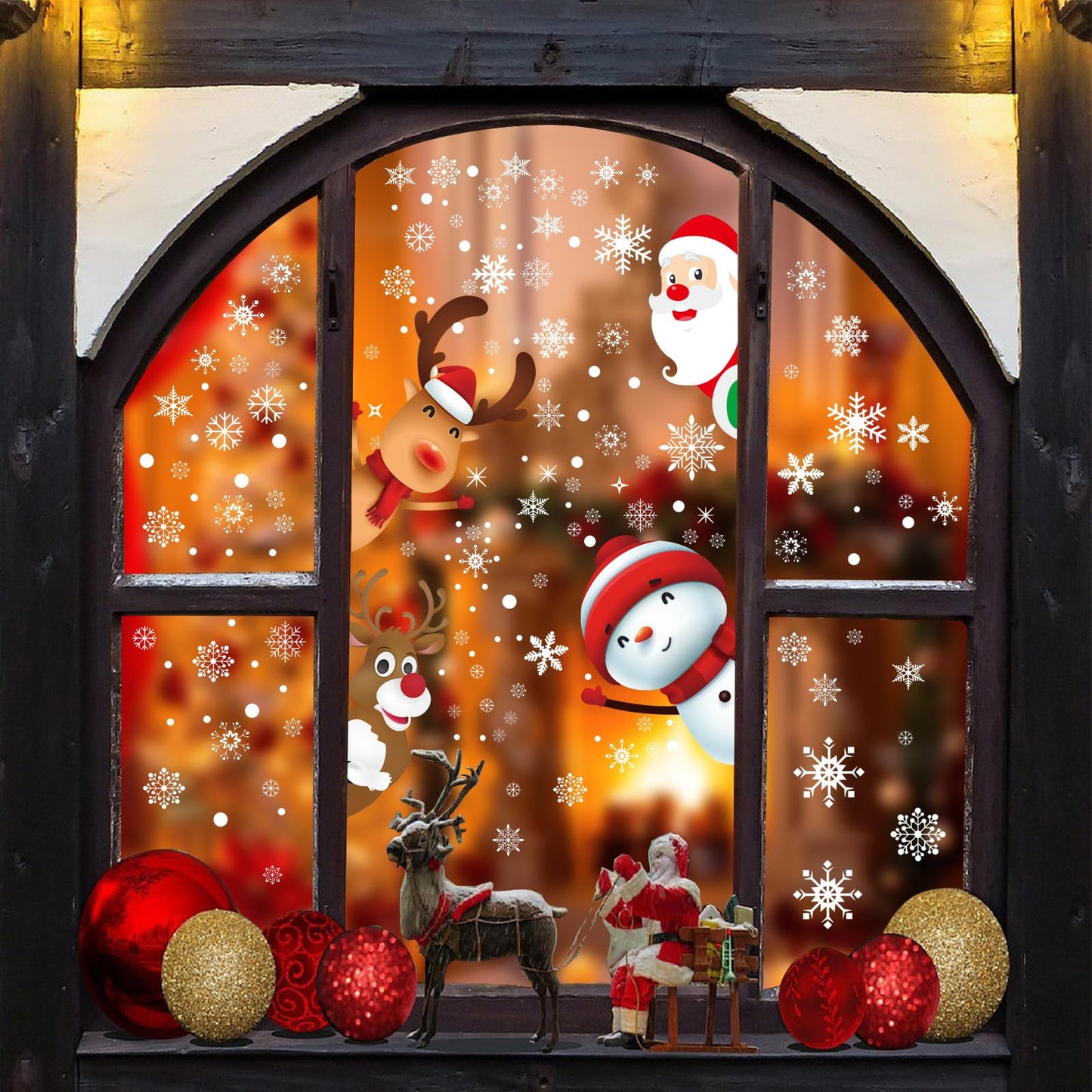 322Pcs Christmas Window Clings Xmas Snowflakes Decorations Santa Claus Reindeer Snowman Snowflake Xmas Decals Stickers for Glass Winter Holiday Home Party