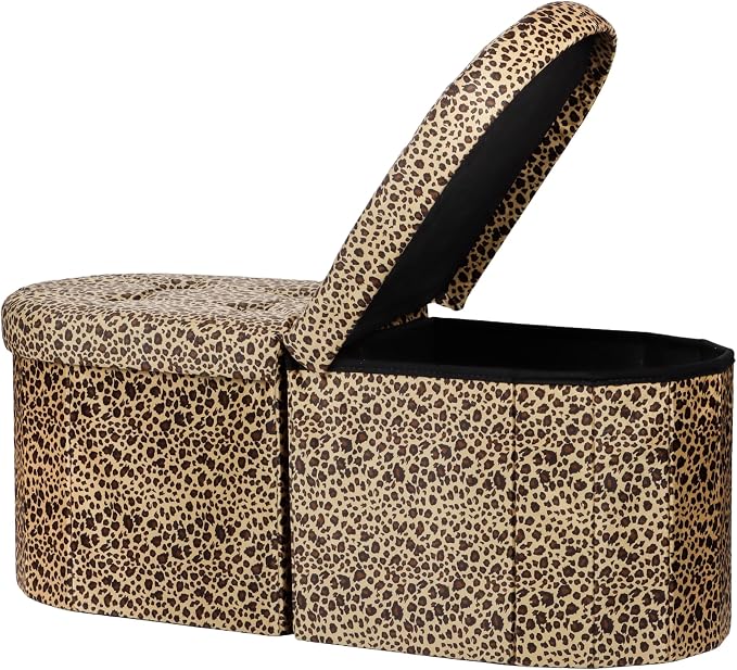 AmasSmile Footrest Ottoman Bench with Storage,34Inch Footstool, Coffee Table, Padded Seat, Storage Chest,Blanket Store with Flipping Lid for Livingroom and Bedroom (Leopard Print(Velvet))