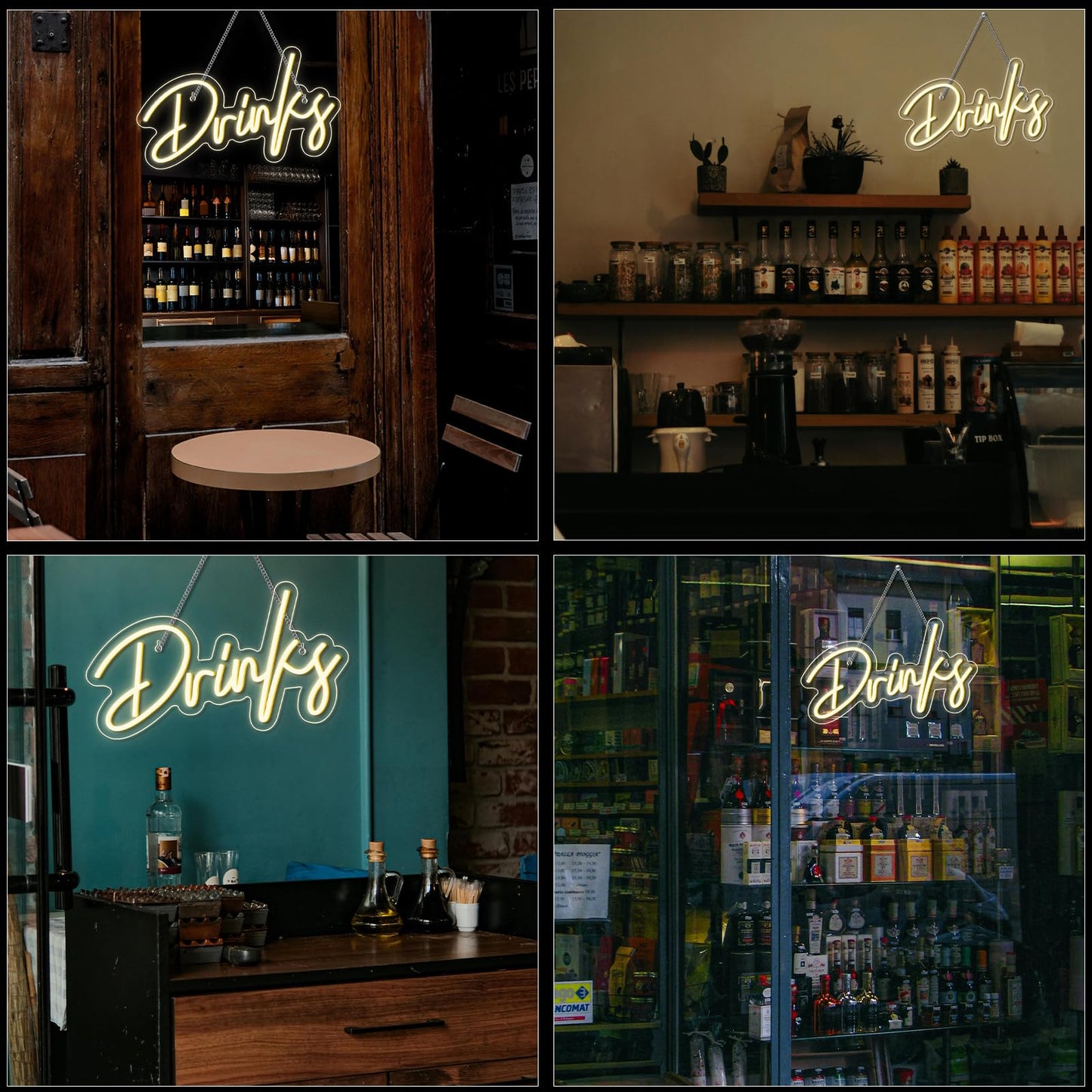 Looklight Drinks Neon Sign,Letters Bar Neon Light,Led Neon Signs for Wall Decor,Warm White Neon Light Sign,USB Light Up Sign for Kitchen Restaurant Bar Cart Accessories Christmas