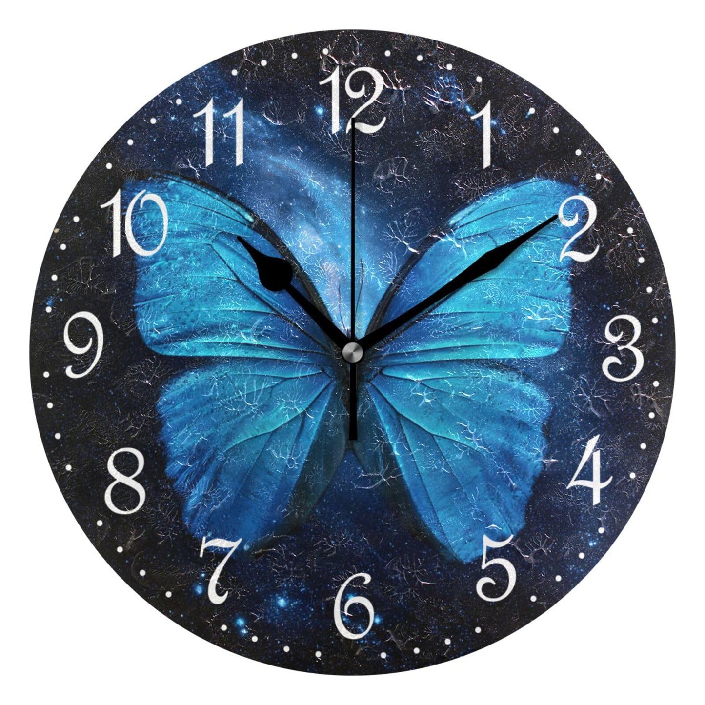 ALAZA Stylish 3D Blue Butterfly Round Wall Clock Battery Operated Quartz Galaxy Quiet Home Kitchen Decor Wall Clocks 10 Inch