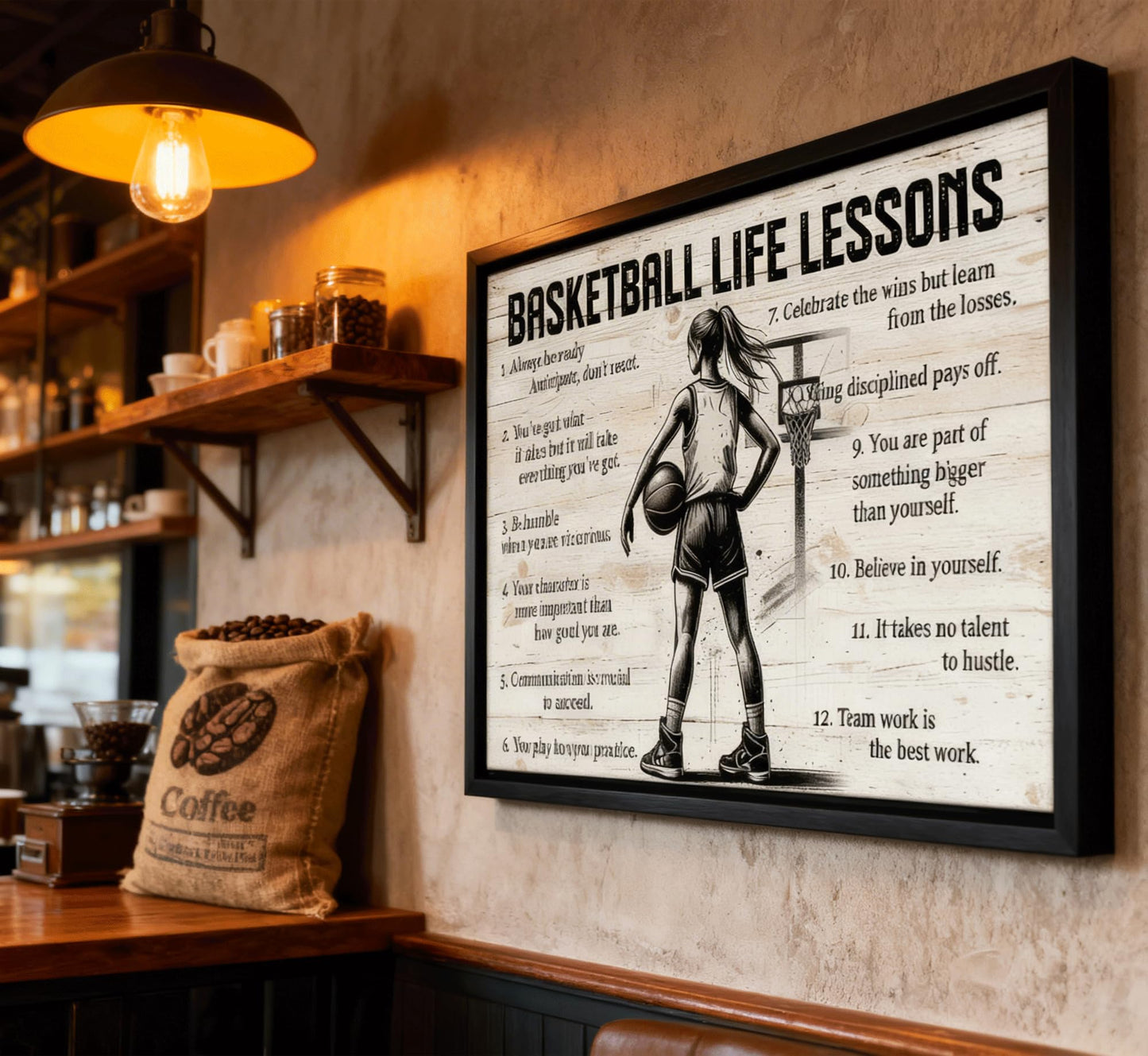 Black Framed Girl Basketball Canvas Wall Art Inspirational Basketball Life Lessons Wall Decor Picture Motivational Girls Sports Poster Print for Teenage Girls Living Room Bedroom Home Decoration