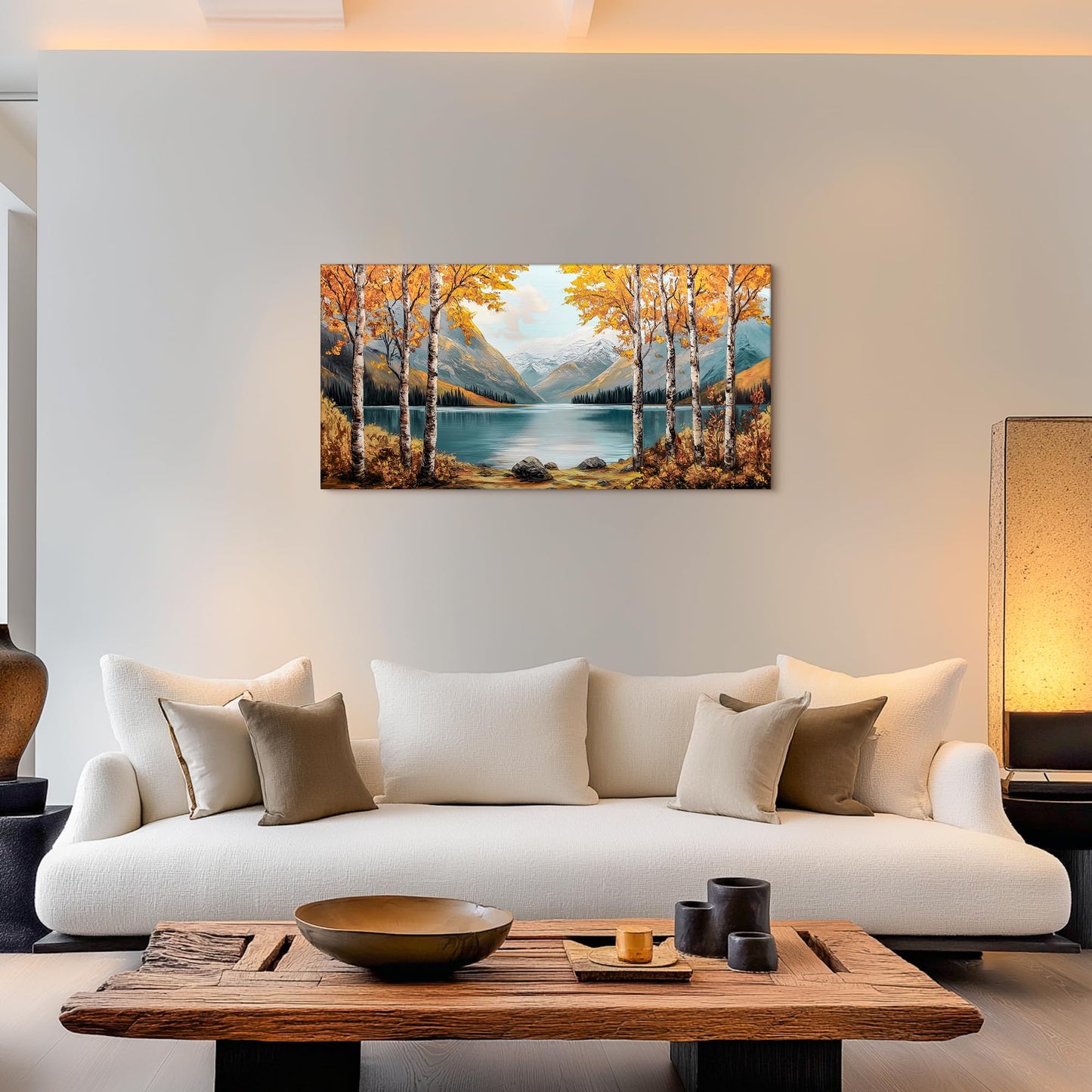 SLYCAY Large Landscape Wall Art Prints, Goden Birch Tree Forest Canvas Painting Pictures, Nature Lake Mountain Wall Farmhouse Decor, Modern Artwork Living Room Bedroom Bathroom Office 20"X40"