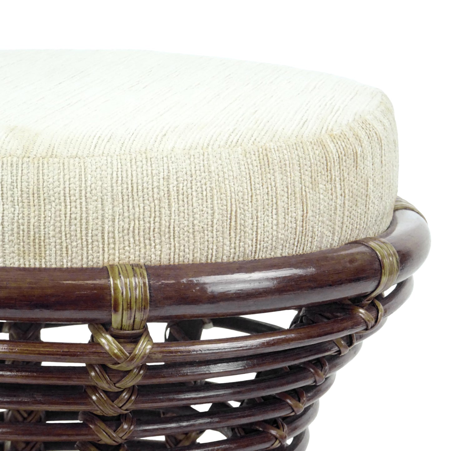 Milan Handmade Natural Rattan Wicker Ottoman Stool Vanity Bedroom Fully Assembled Dark Brown Color