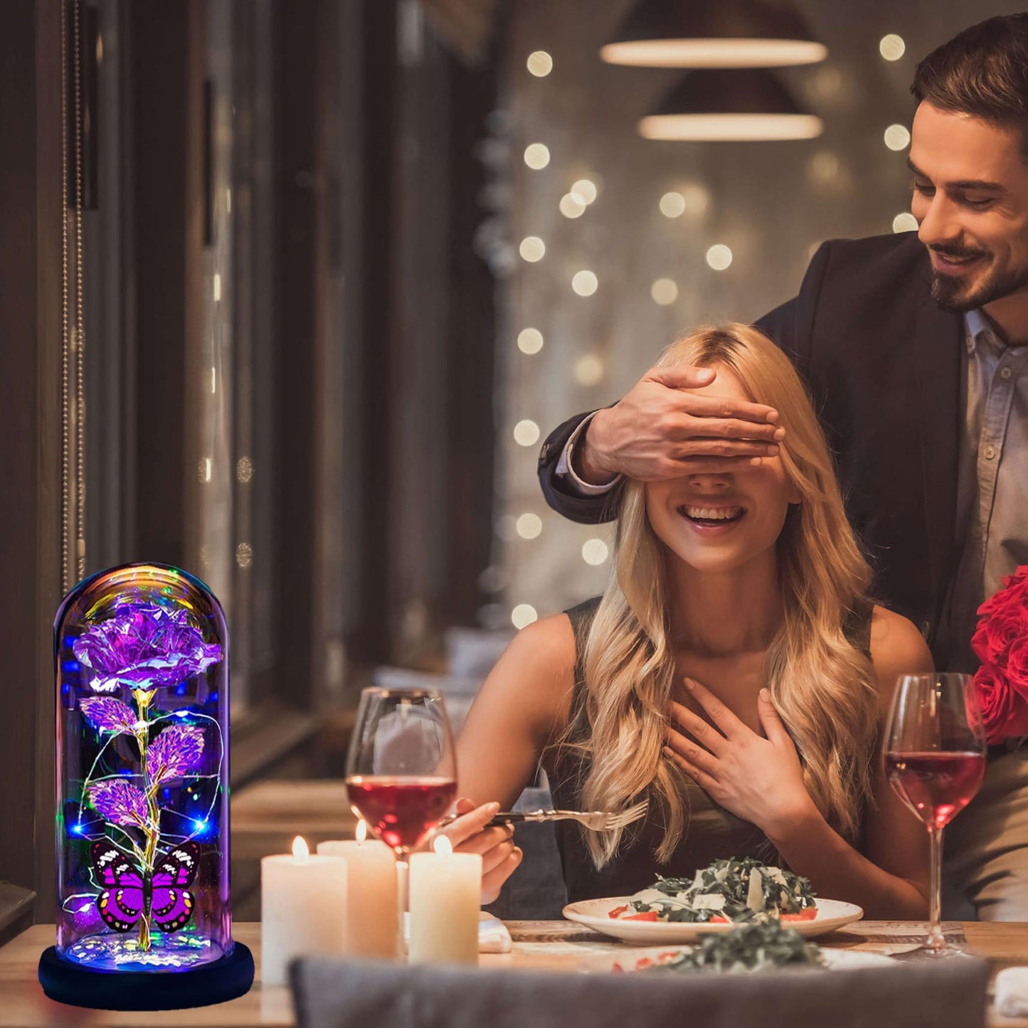 Thrjia Mothers Day Roses Flowers Gifts for Mom Women Wife Her,Mother Day Rose Gifts for Mom Women,Light Up Rose in A Glass Dome Butterfly Birthday Presents Wife Grandma from Daughter Purple Rose