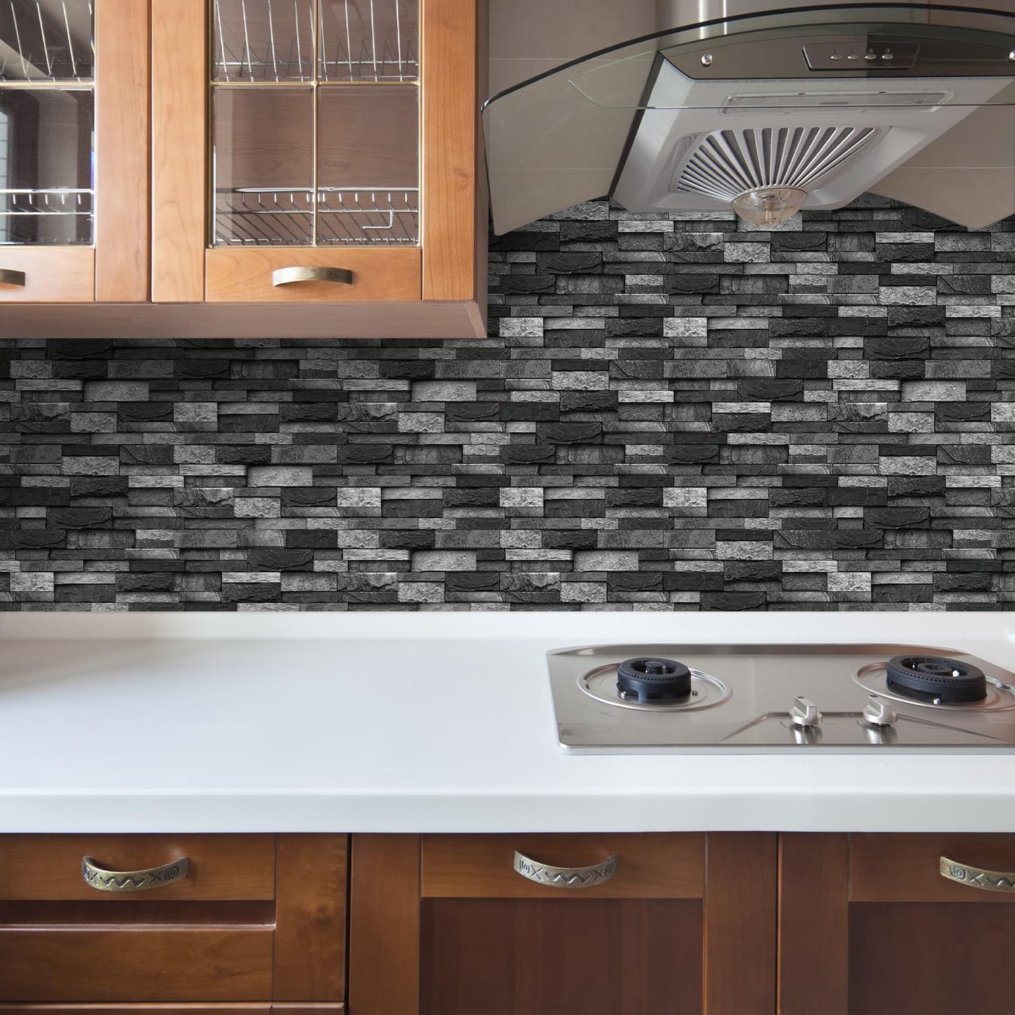 SiTiKi 36 Sheets Backsplash Vinyl Peel and Stick DIY Splicing Marble Self-Adhesive Tile Sticker for Kitchen and Bathroom Wall Decor (Black)