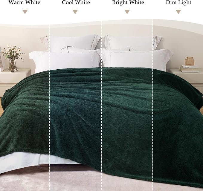 Exclusivo Mezcla Fleece Bed Blankets Queen Size, Ultra Soft, Lightweight and Fuzzy Forest Green Blanket for Women, Home Decor, 90x90 Inches