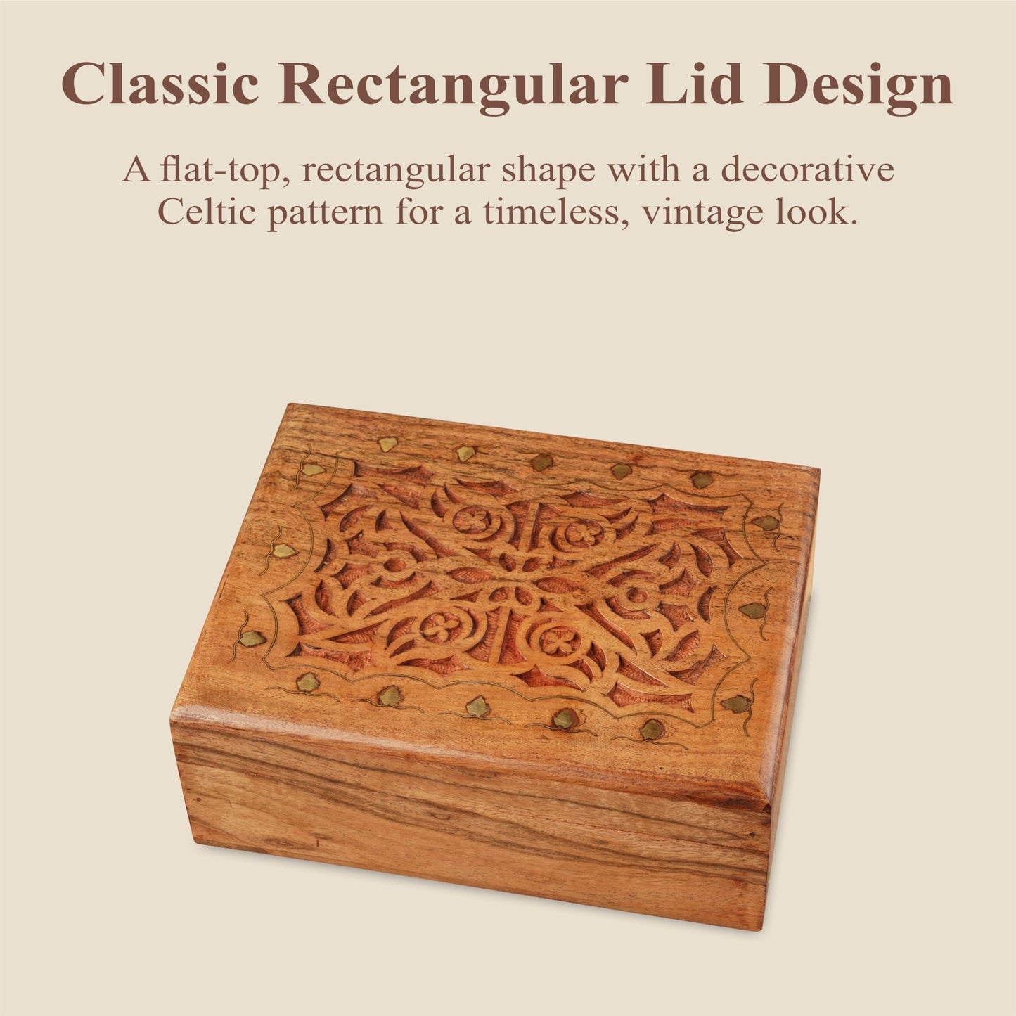 Ajuny Wooden Handcrafted Decorative Jewelry Storage Box Large Celtic Design Multipurpose Treasure Chest Organizer Travel Keepsake Trinket Holder Necklaces Watch Box Gifts 9x7 Inch