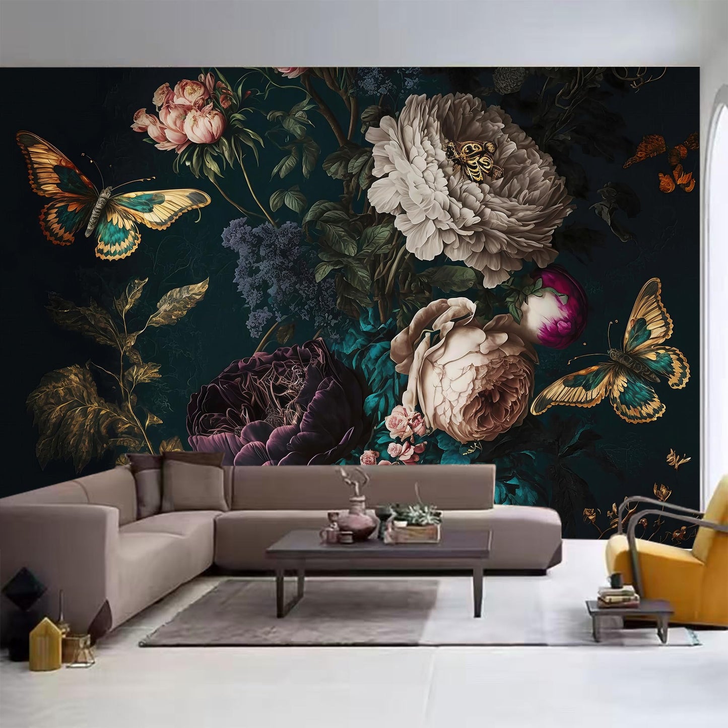 NIUONENIU Large Butterfly Flower Self-Adhesive Wallpaper Wall Decals, Suitable for Bedroom Accent Walls and Living Rooms
