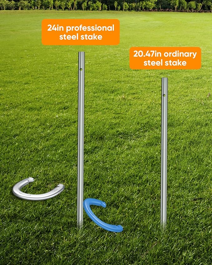 NQV Horseshoe Outdoor Game Set ?“Horse Shoe Game Kit,Sports Horseshoes Sets, Includes 4 Steel Horseshoes, 2 Metal Stakes & Carry Bag ??Perfect for Lawn, Backyard, or Tailgating