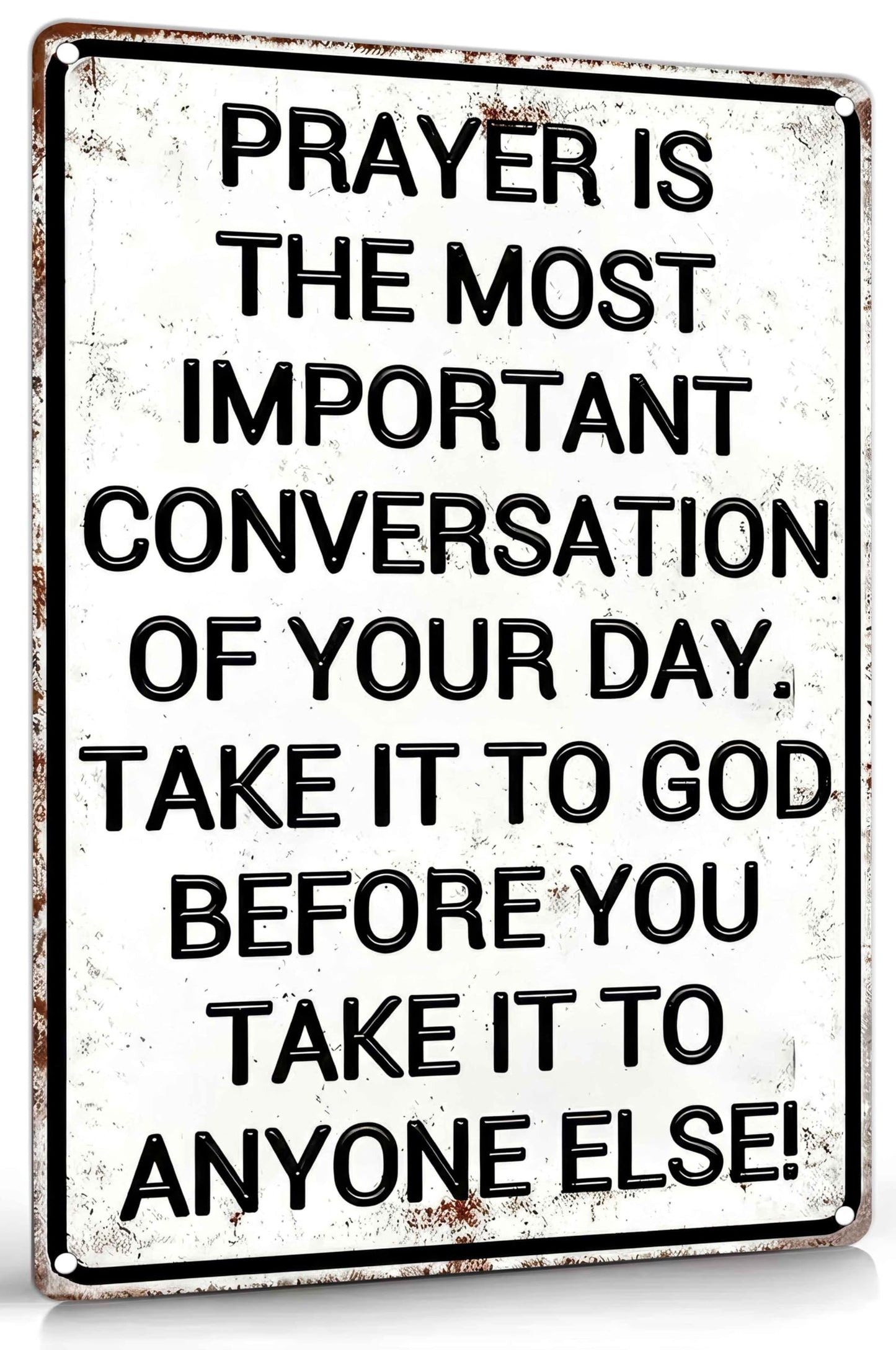 Christian Prayer Metal Wall Art Prayer Is The Most Important Conversation Decor Painting Pictures Black white Signs posters Prints for Interior Outdoor Room Home Nook Study Decoration 8x12In