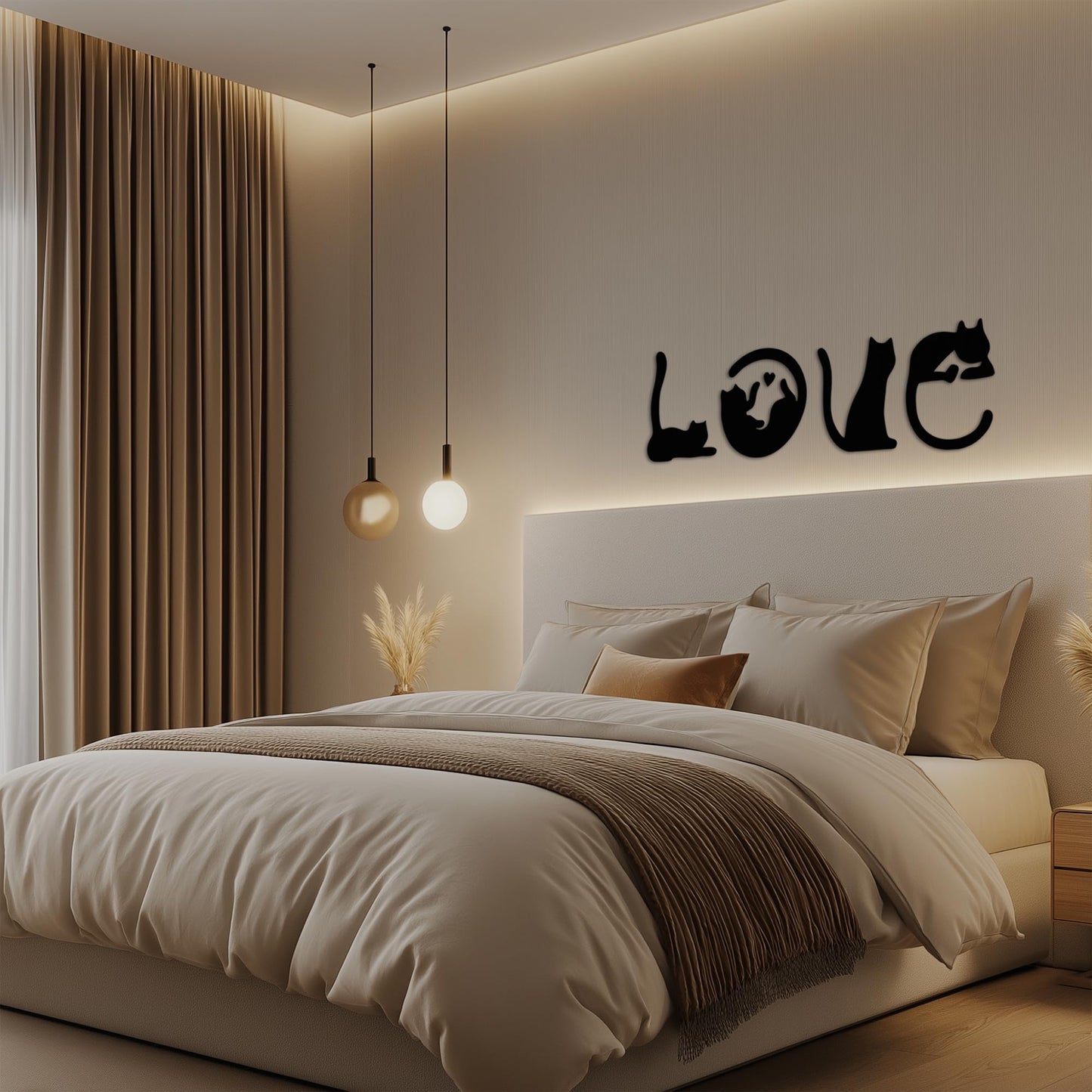 Black Cat Wall Decor Set of 4-11x40 Inch Cats Spell LOVE Wall Art - Engineered Wood Cat Silhouette Decor for Living Room Bedroom Kitchen - Cat Lover Housewarming Birthday Gift