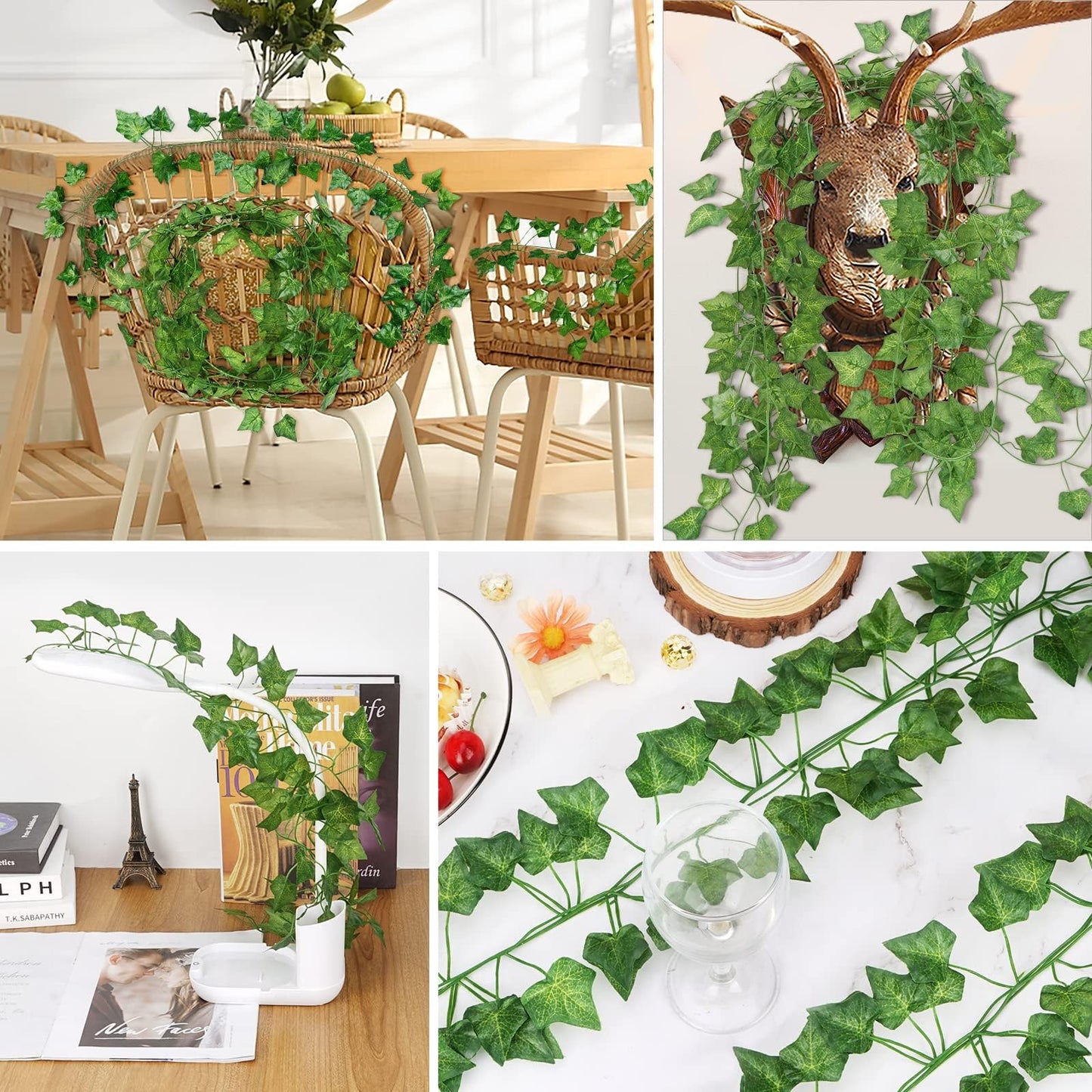 24 Pack 172 FT Artificial Ivy Garland Greenery Outdoor Faux Plants Leaf Garland Fake Vines for Bedroom Aesthetic Home Garden Office Wedding Wall Decor