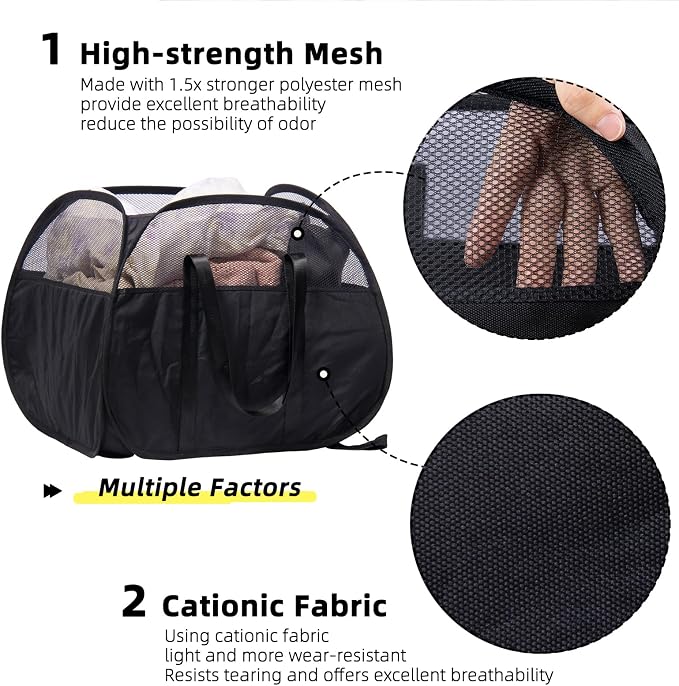 Collapsible Laundry Basket, 90L Foldable Pop Up Laundry Hamper with Reinforced Handles, Tear Proof Mesh Dirty Clothes Hamper for Laundry (Black)