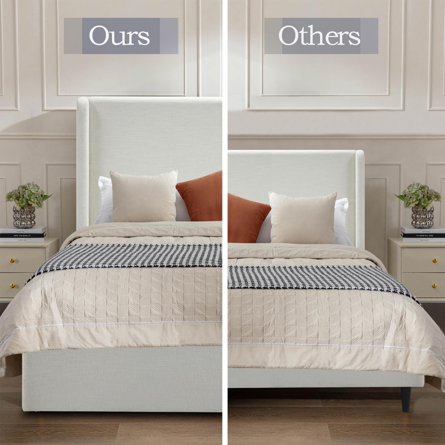 Tall Headboard Upholstered Bed,Queen Size Platform Bed Frame with 54" High Wingback Headboard,No Box Spring Needed,Wood Slat Support,Easy Assembly,Modern Minimalist Premium Textured,Ivory Chenille