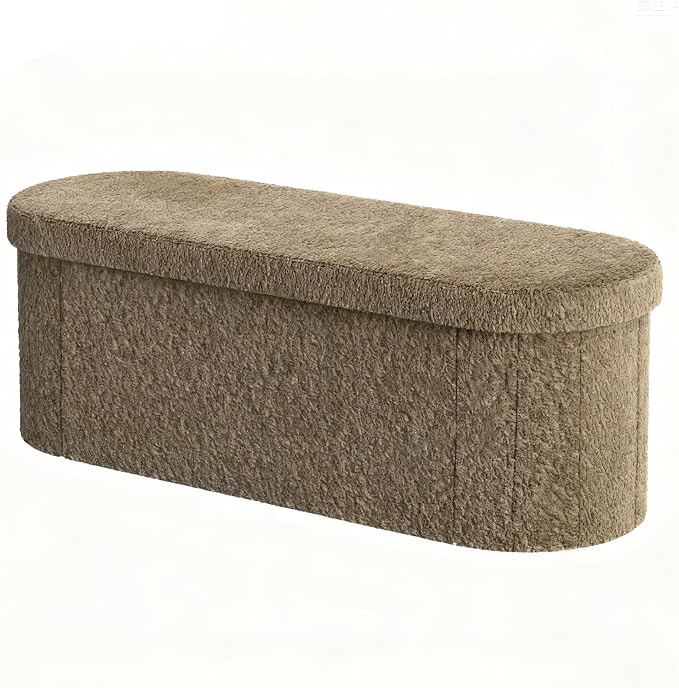 GLAXYFUR Oval Storage Ottoman Bench, Sherpa Foot Rest, 43 Inch Folding Chest for Living Room, Bedroom (Brown)