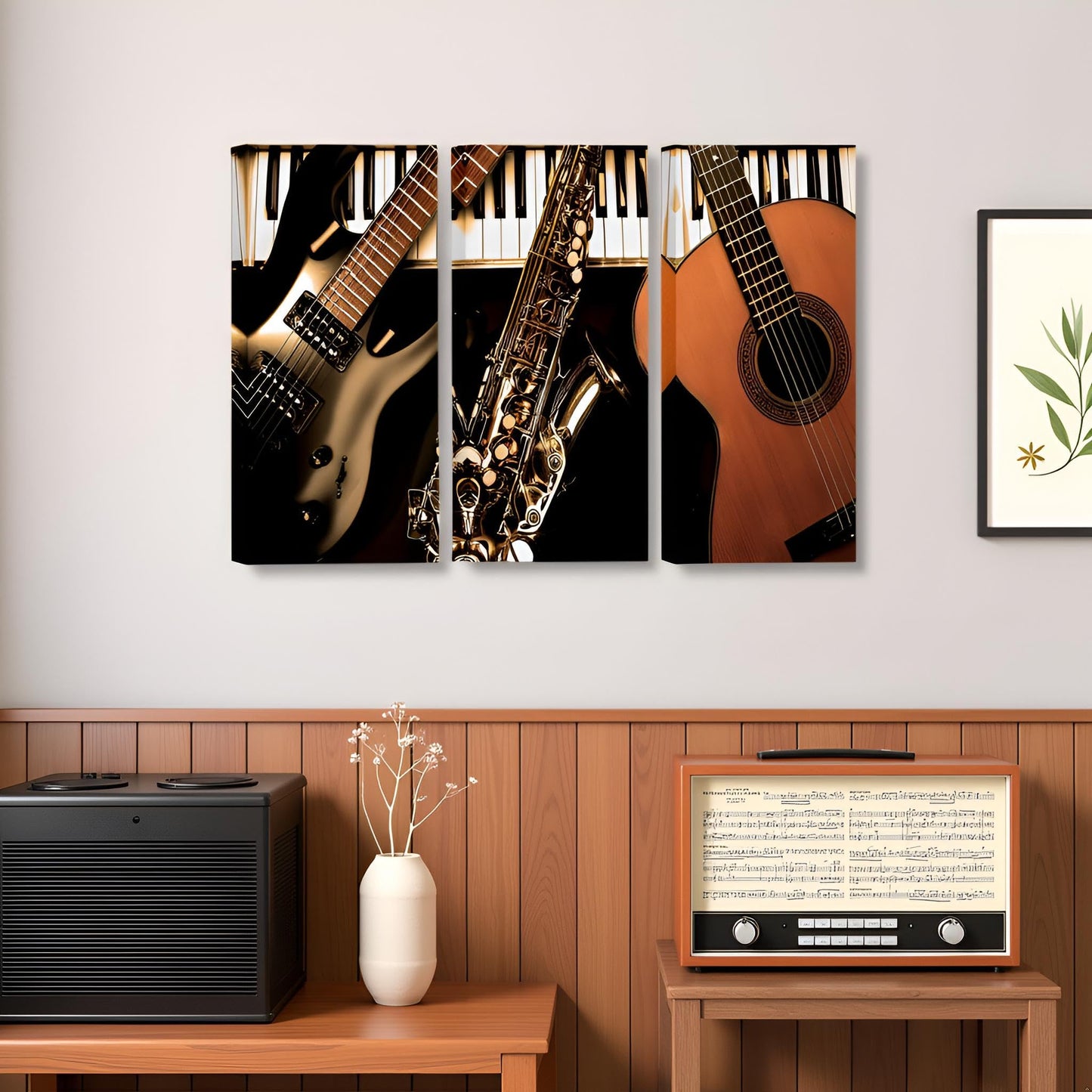 RnnJoile Music Canvas Art Wall Decor Musical Instrument Picture Prints Closeup Piano Guitar Painting Gallery Wrapped Large 16"x32"x3pcs