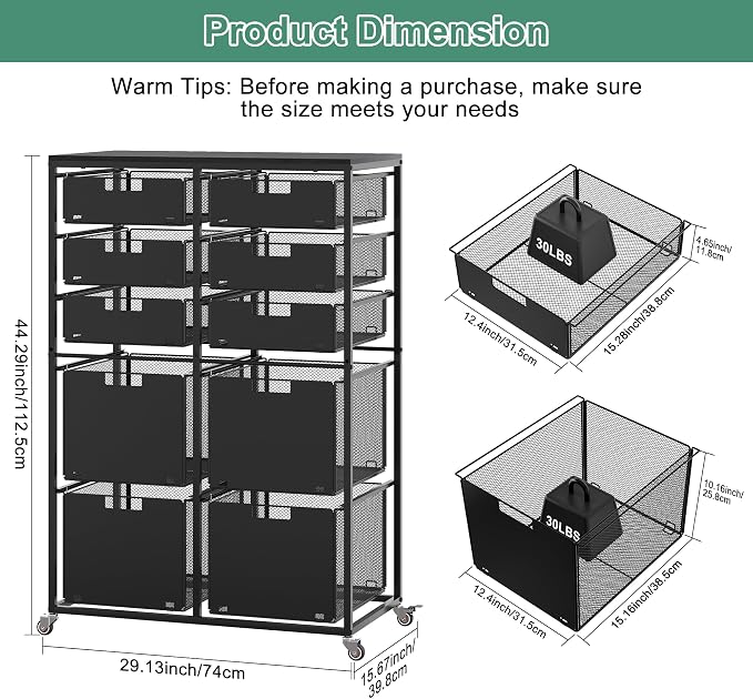 EasyPAG Rolling Storage Cart With 10 Drawers, Metal Craft Organizers And Storage Cart With Wood Tabletop, 30 Lbs Capacity Per Drawer For Home Office Classroom And Dorm, Black