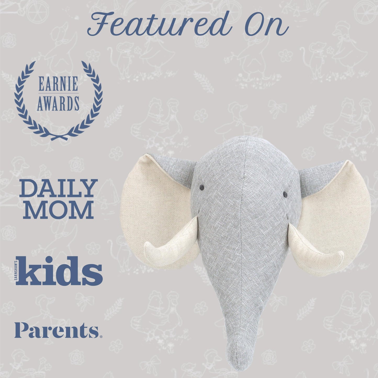 MON AMI Elephant Stuffed Head Wall Mount – 12”, Wall Hanging Décor, Stuffed Animal Head Wall Décor, Great Gift for Newborns, Kids, Boys, Girls