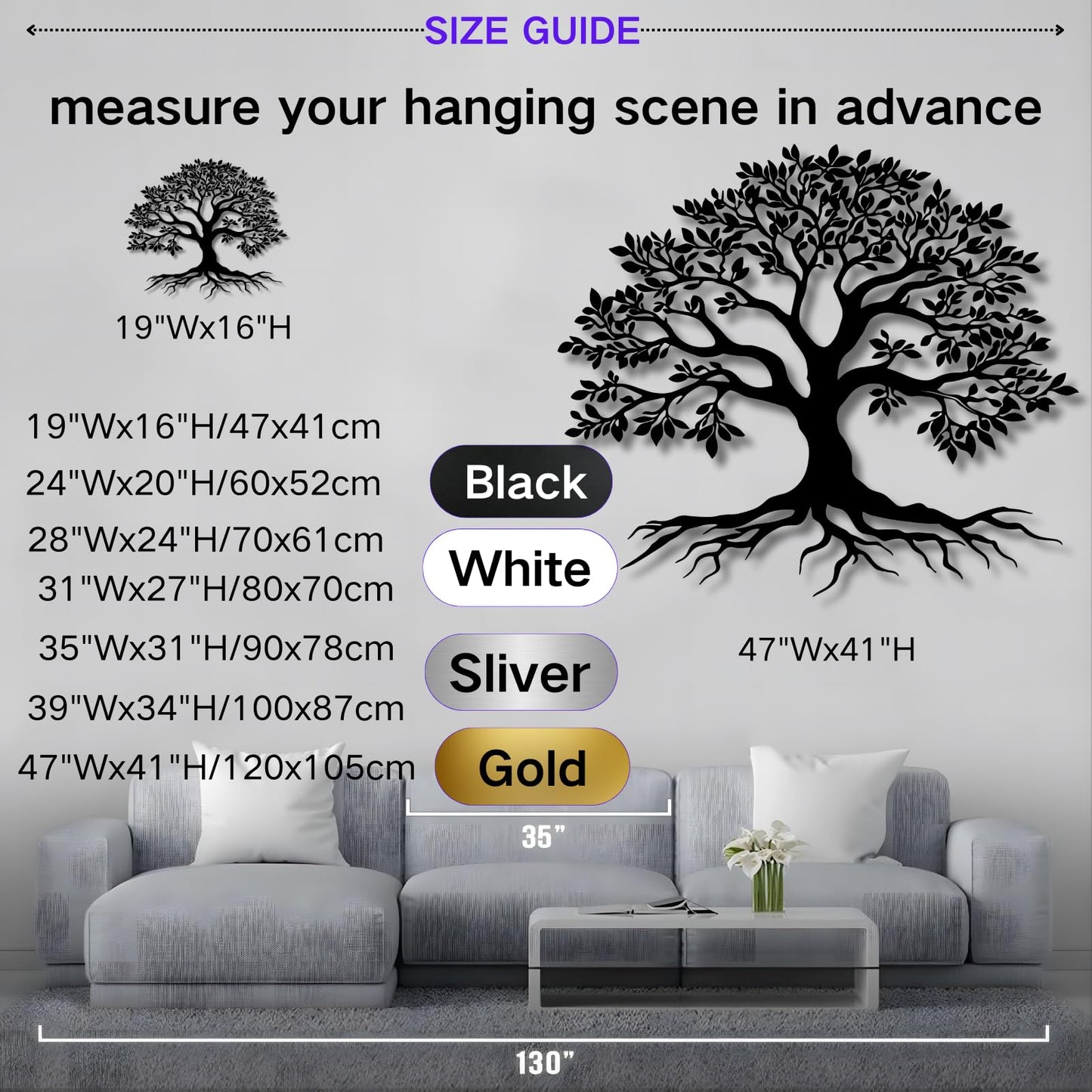 VTHTA Large Tree of Life Metal Wall Art,Tree Wall Sign for Living Room Bedroom Indoor Outdoor Garden Home Decoration (Black, 28" Wx24 H/70x61cm, Metal Wall Art)