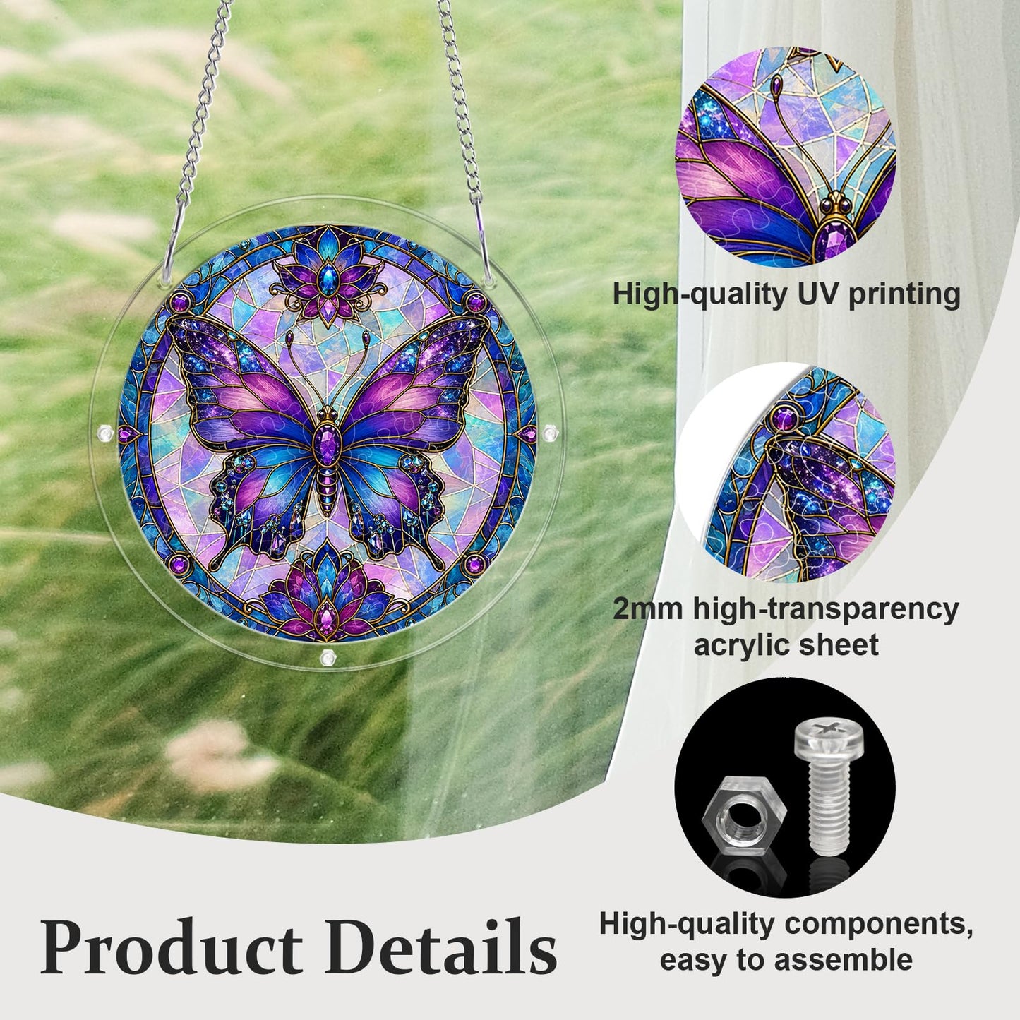 AOSERI Acrylic Puzzle Suncatcher Window Hanging, Purple Butterfly Sun Catchers DIY Crafts Puzzle for Adults Home Garden Decor Gifts for Women, Men, Wife, Mom-8.2 in