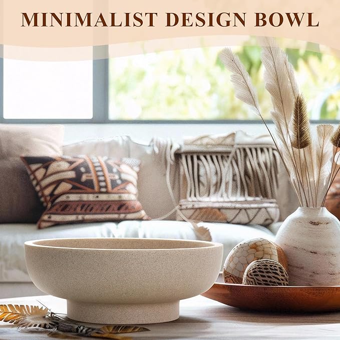 YMXYJM Large Decorative Bowl, Modern Resin Fruit Bowl for Kitchen Counter, Handmade Bowl for Home Decor, Stylish Key Bowl for Entry Table & Shelf, Artificial Stone Beige
