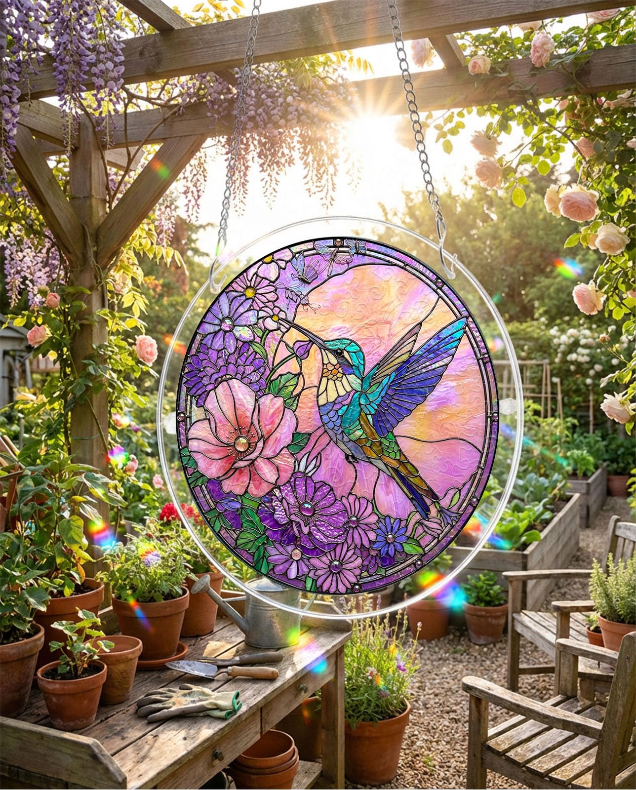 WOODBESTS Acrylic Jigsaw Puzzle Suncatcher 83 Pieces-Hummingbird, DIY Acrylic Puzzle Suncatcher, Window&Garden Decor, Unique Gifts for Mom, Women,Wife, Sisters, Aunt, Besties 7.4in