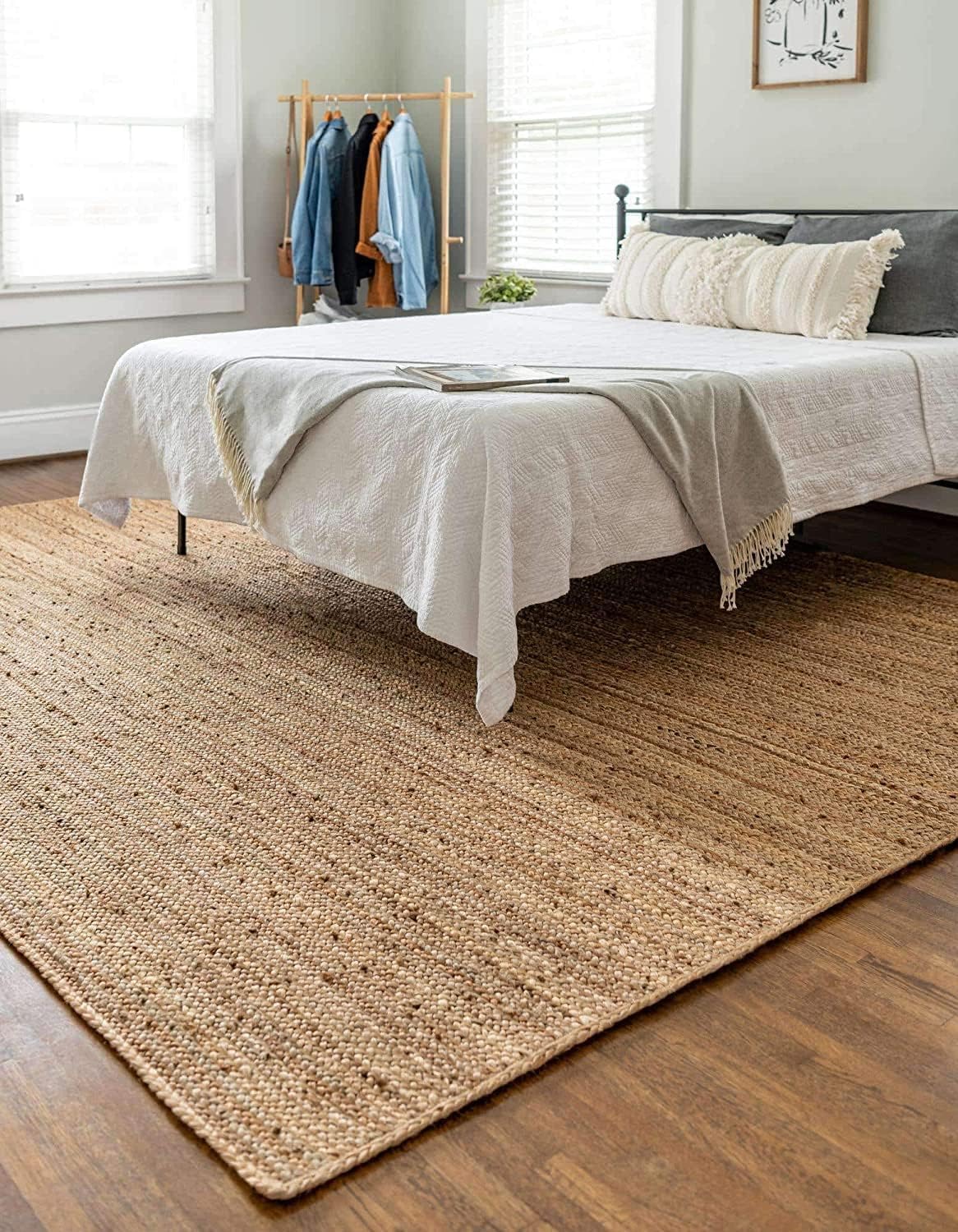 Hand Woven Jute Area Rug 8x10 Feet Rectangle - Handcrafted Braided Design, Indoor & Outdoor Reversible Natural Fiber Rug - Rustic Farmhouse Carpet for Living Room, Hallway, Bedroom (Natural, 8'x10')
