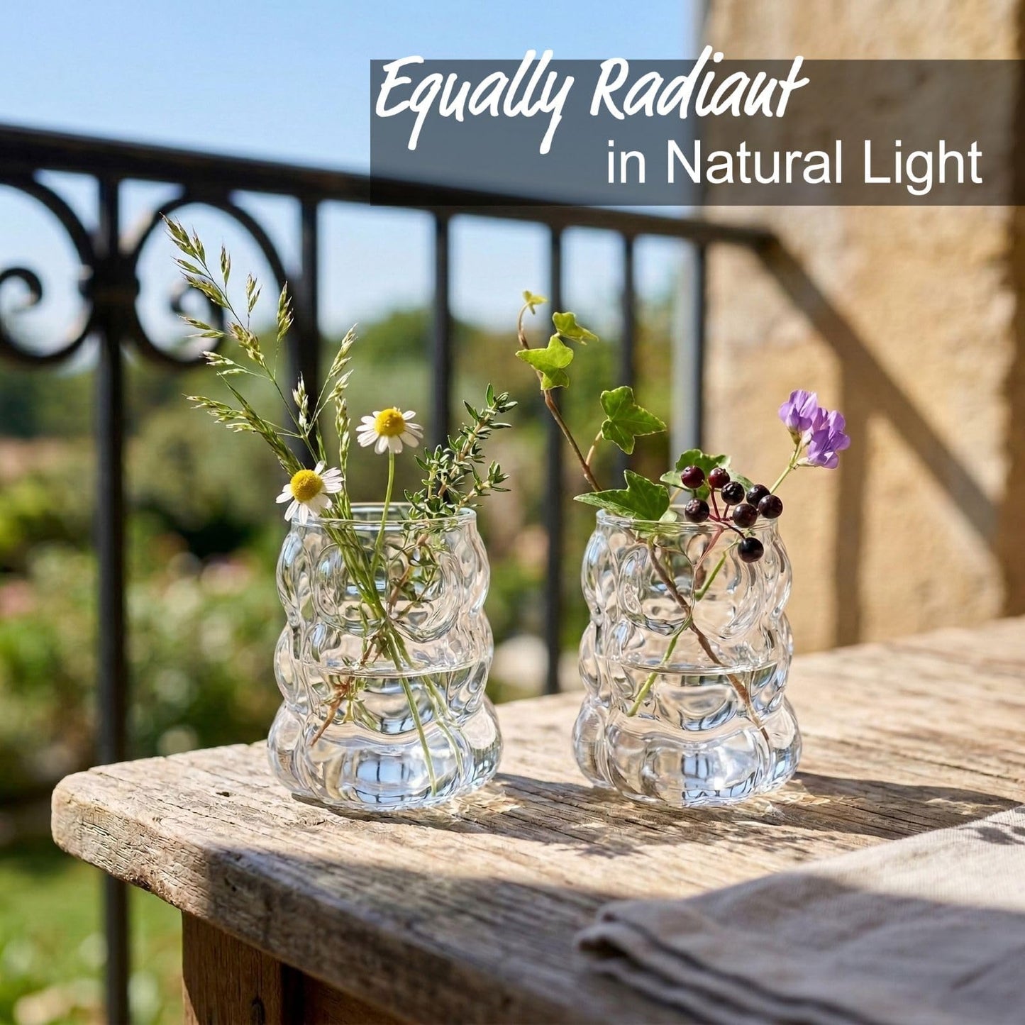 2PCS Small Bubble Glass Bud Vase: Light Weight Short Wide Mouth Crystal Clear Vase - Mini Aesthetic Funky Vase for Hydroponic Plants, Dried Flowers, Table Centerpiece, Coffee Side & Desk Modern Decor