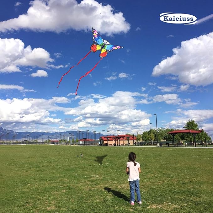 Butterfly Kites for Kids and Adults, Easy to Fly Large Single Line Kite for Boys and Girls - 55" x 28" Beach Kite for Beginners, 300ft String Handle Included