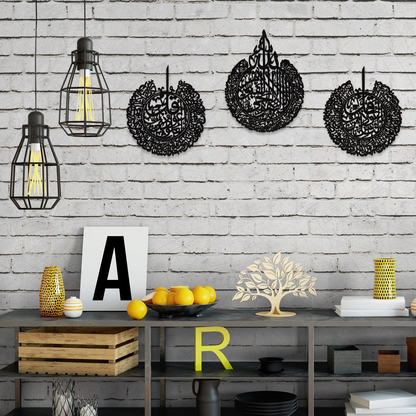 Yookeer 3 Pieces Islamic Wall Decor Muslim Gift Islamic Wall Art for Living Room Calligraphy Indoor Wooden Muslim Decor for Home Bedroom(Black)